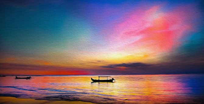 Sea Colorful Boat And Sunlight Wallpapers