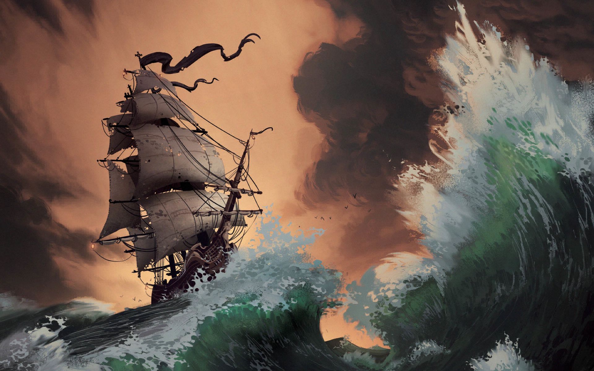 Ship On The Ocean Artistic Wallpapers