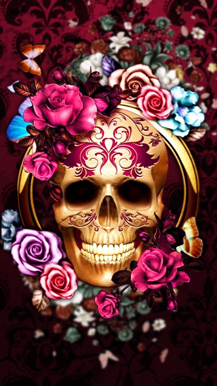 Skull Colorful Flowers Wallpapers