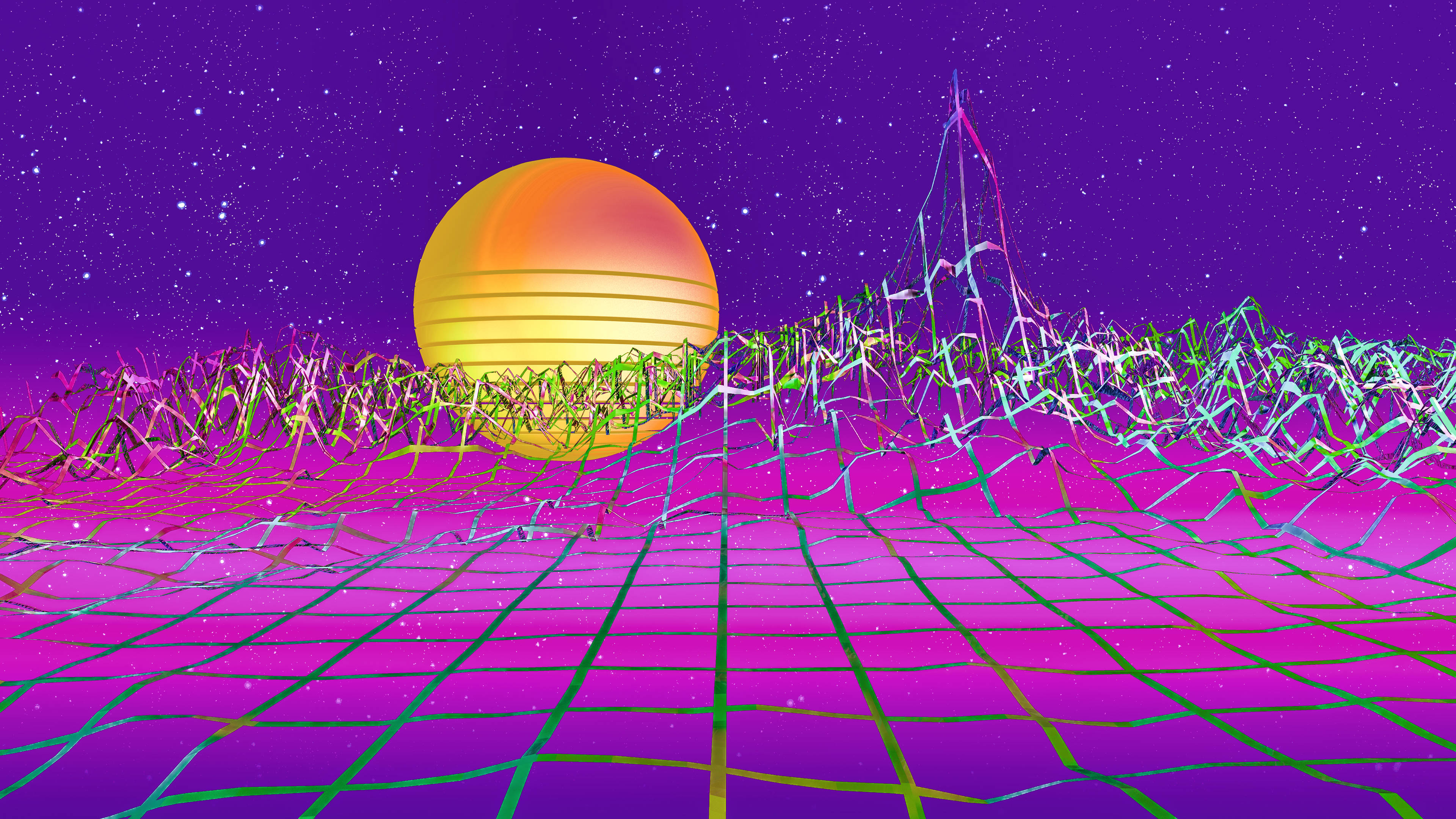 Sun In Retro Wave Mountains Wallpapers
