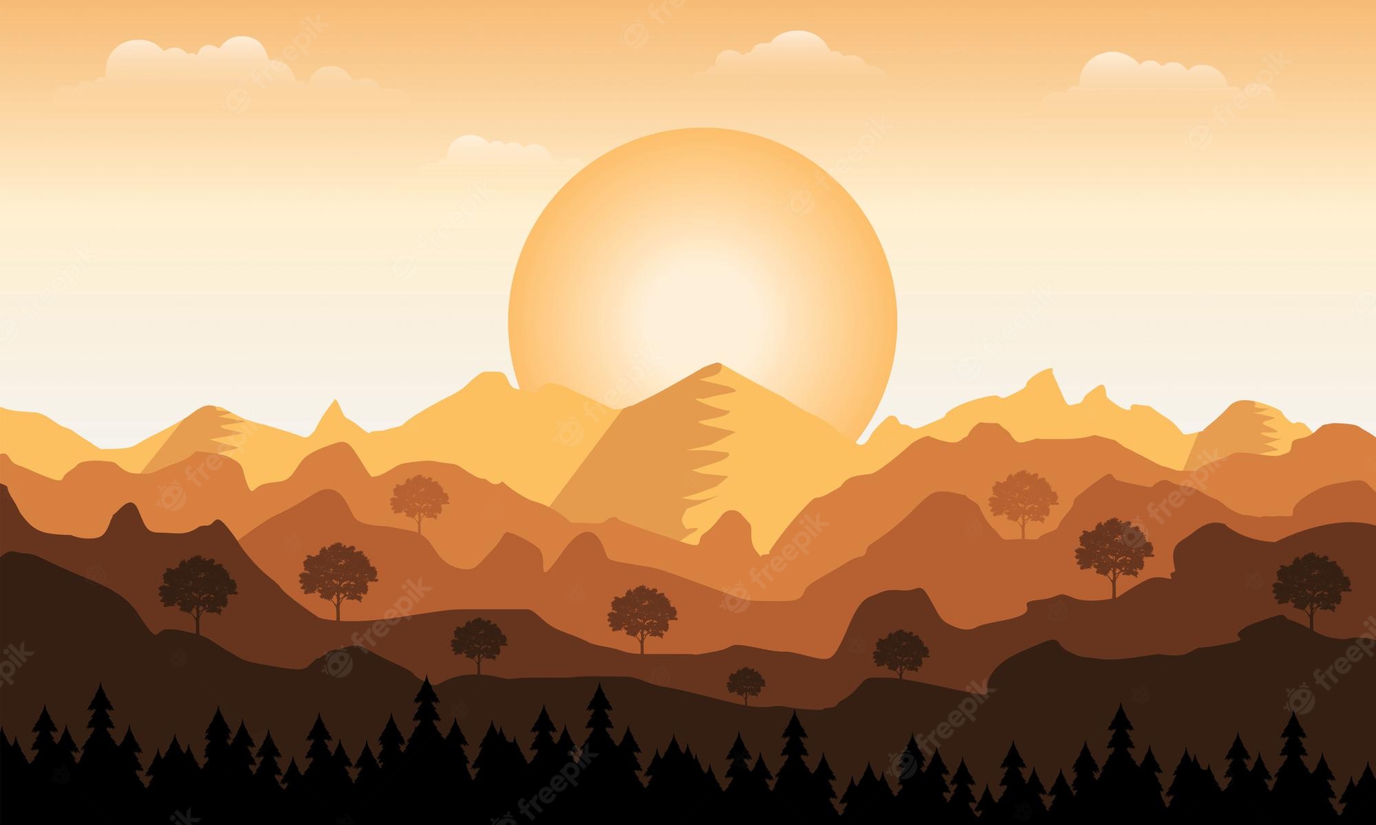 Sunrise In Forest Landscape Illustrate Wallpapers