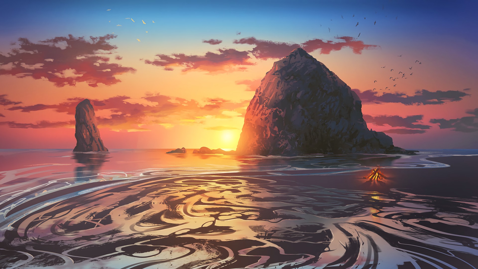 Sunset Near Ocean Art Wallpapers