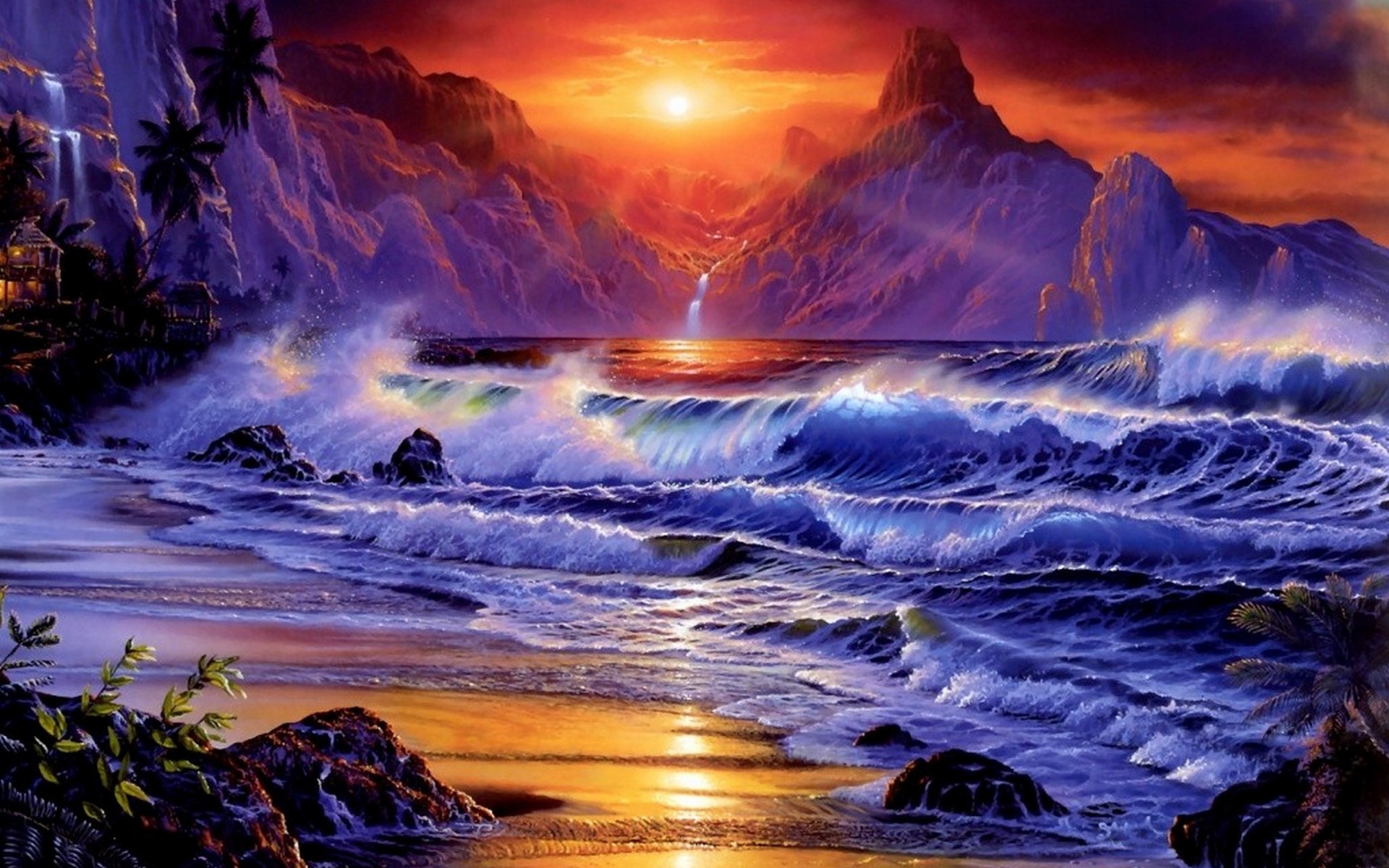 Sunset Near Ocean Art Wallpapers