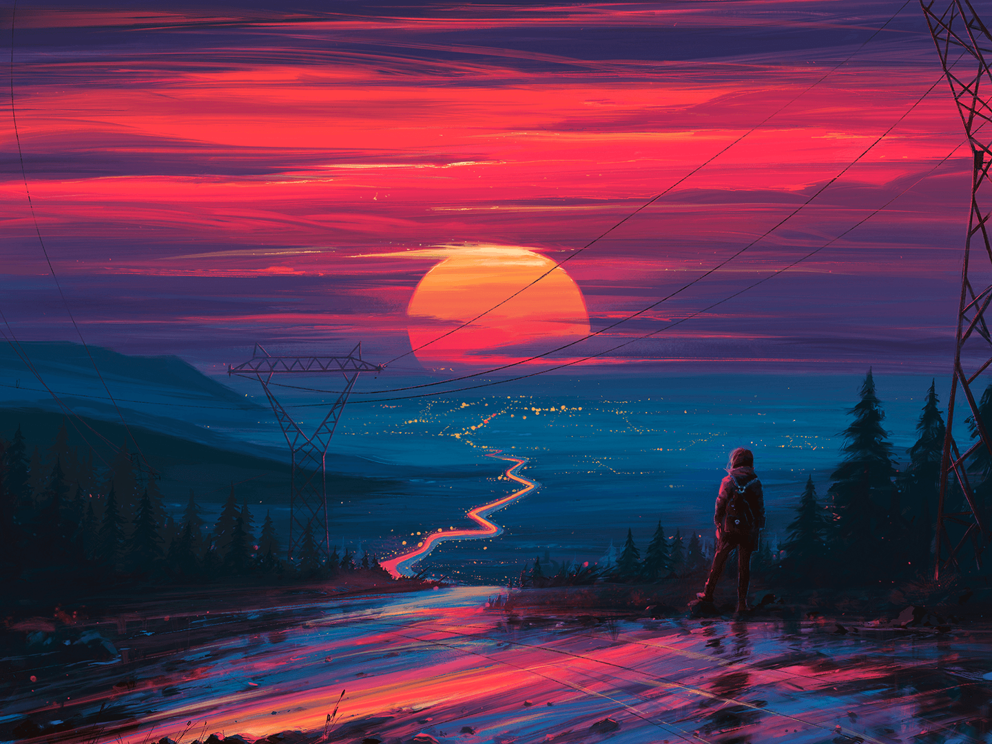 Sunset Point Illustration Wallpapers