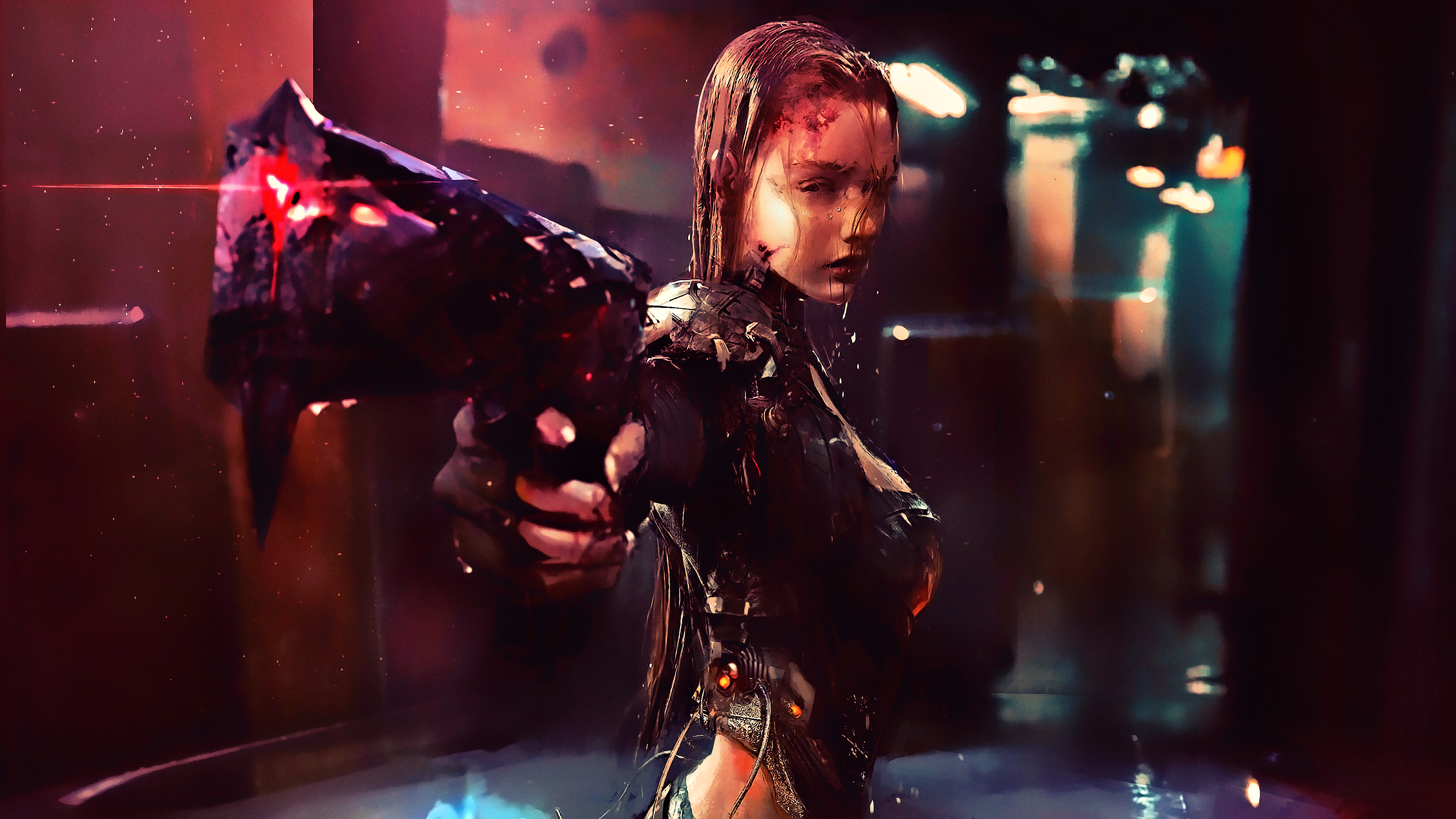 Warrior Girl In Cyberpunk City Wallpapers