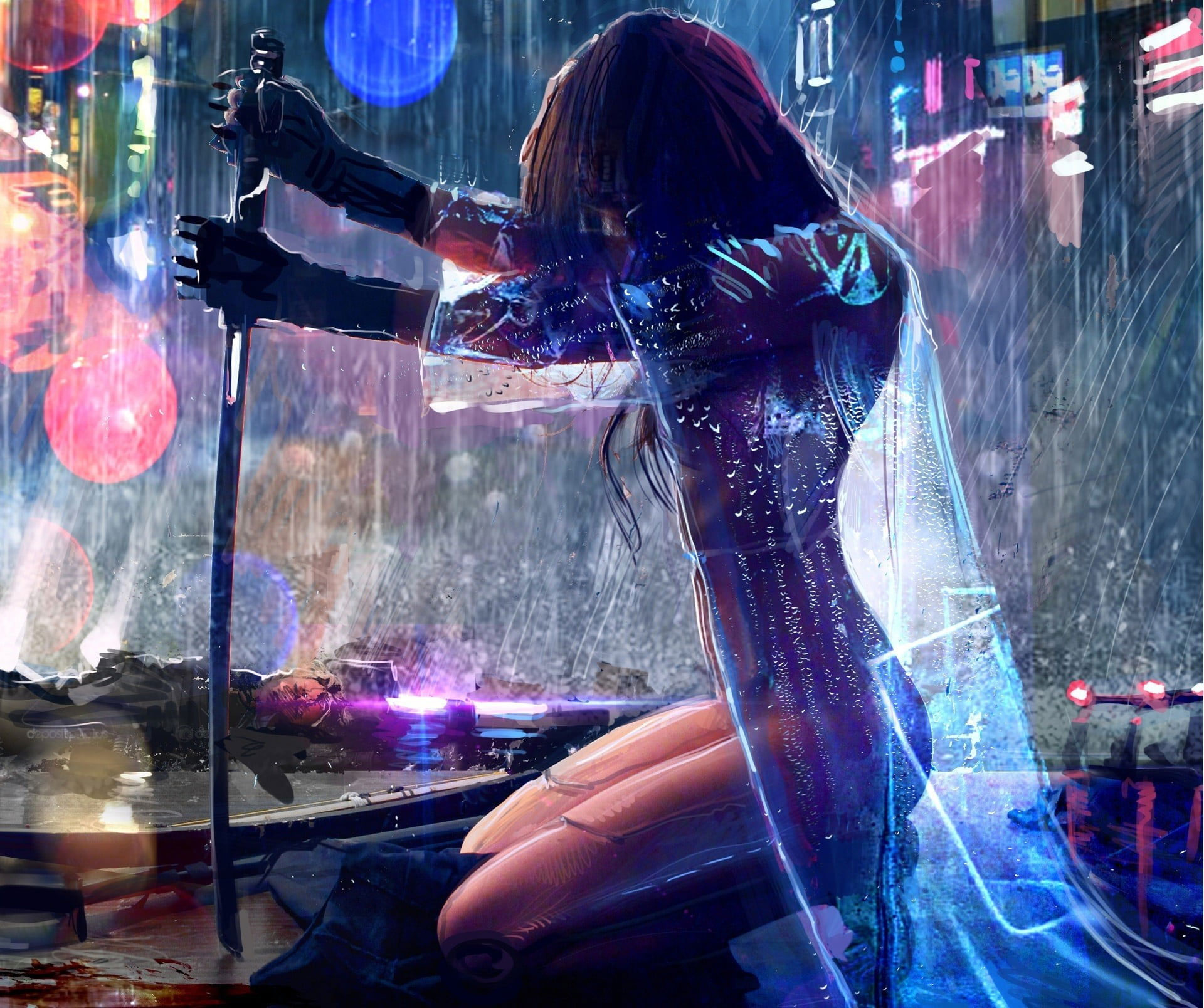 Warrior Girl In Cyberpunk City Wallpapers