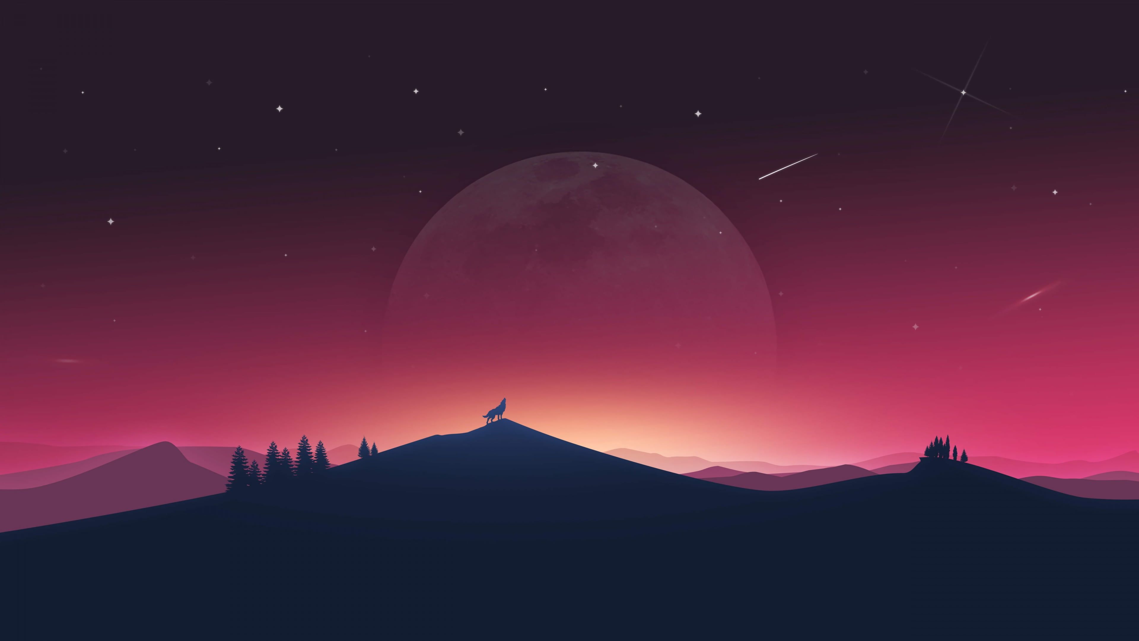 Wolf And Landscape Illustration Wallpapers