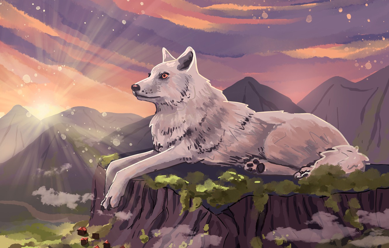 Wolf And Landscape Illustration Wallpapers