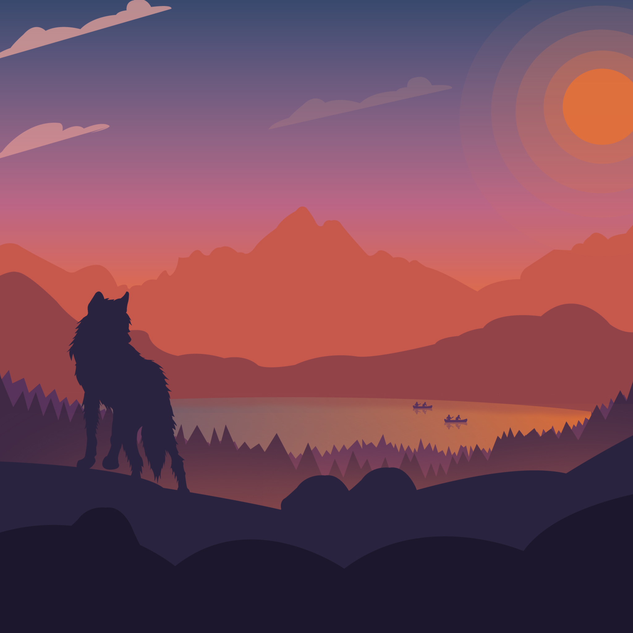 Wolf And Landscape Illustration Wallpapers