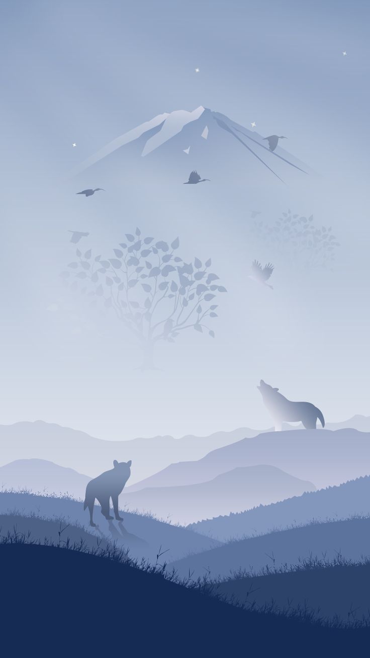 Wolf And Landscape Illustration Wallpapers