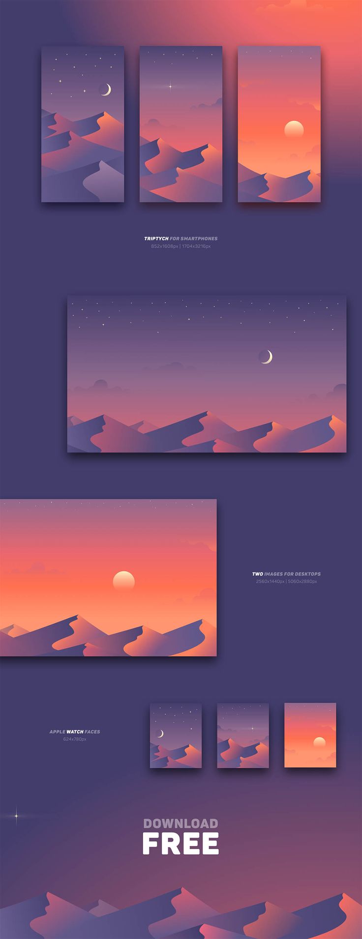 Desert Night Illustration Wallpapers