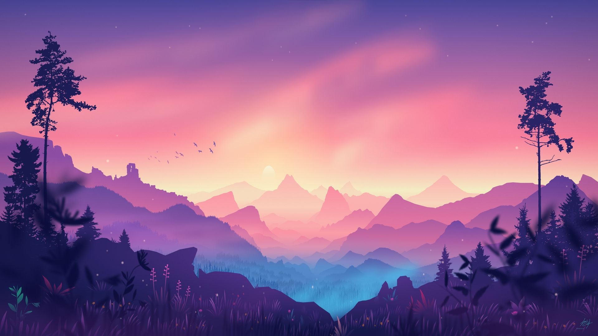 Forest And Mountains Illustrations Wallpapers