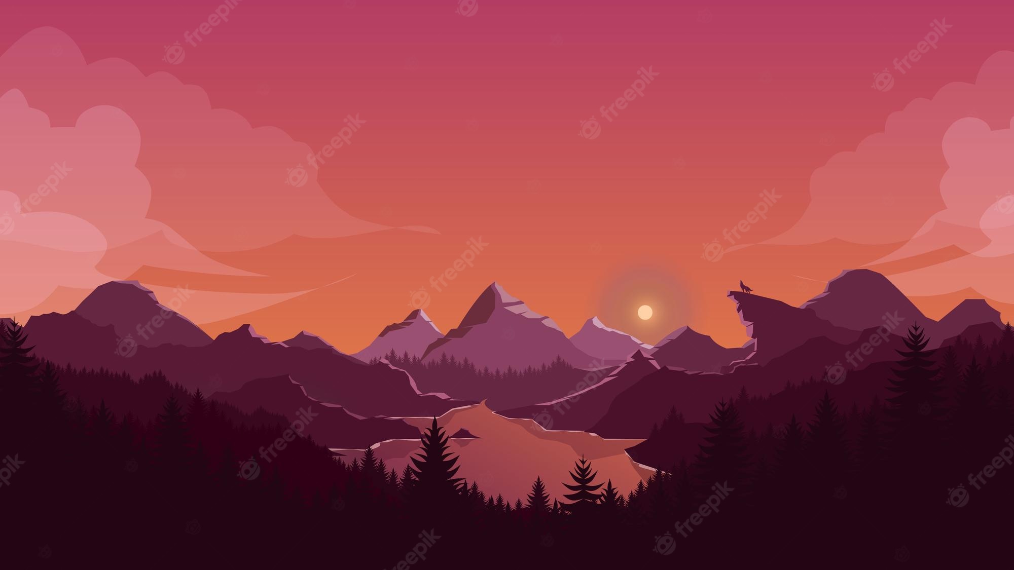 Forest Mountains Sunset Cool Weather Minimalism Wallpapers