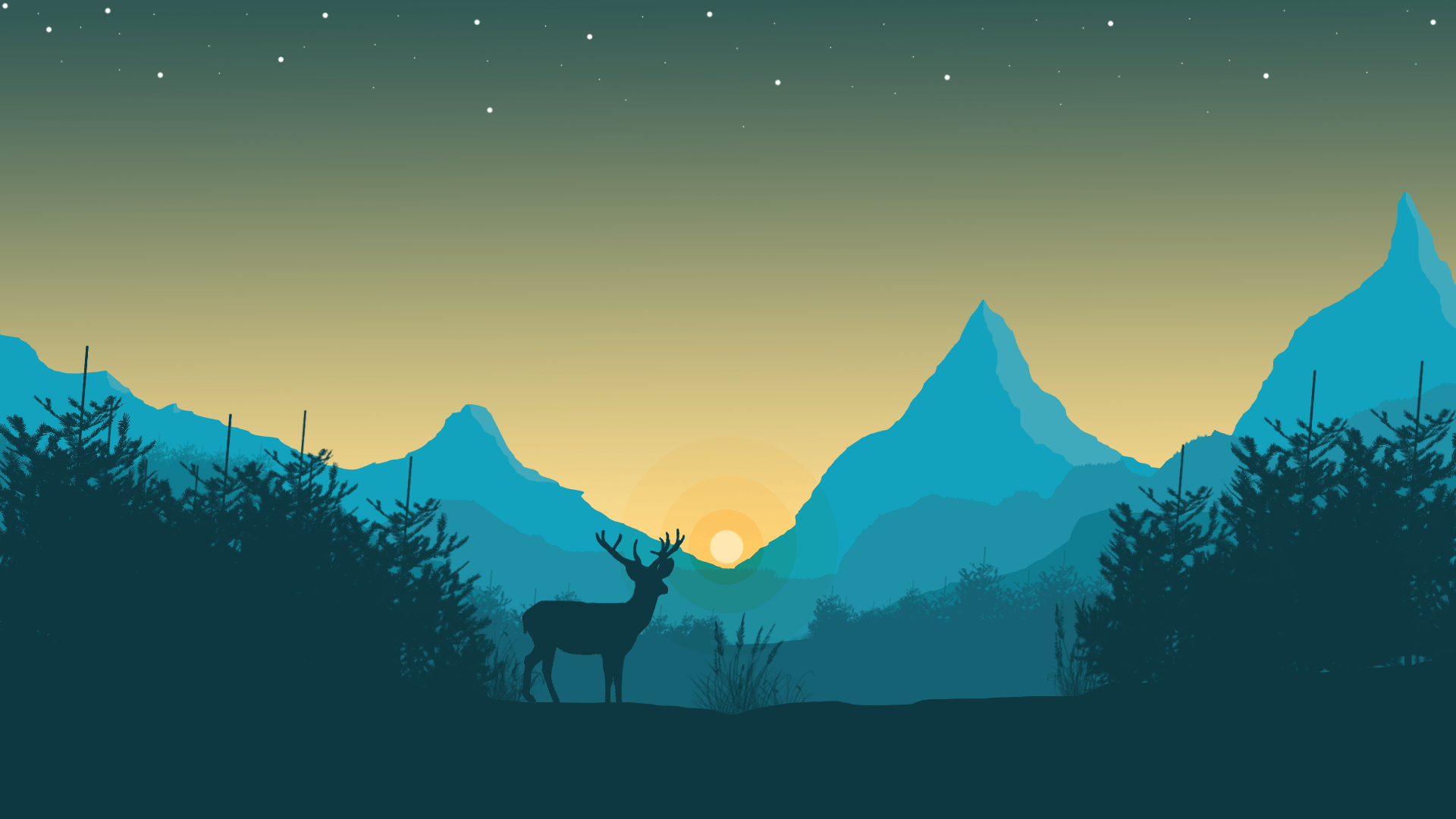 Forest Mountains Sunset Cool Weather Minimalism Wallpapers