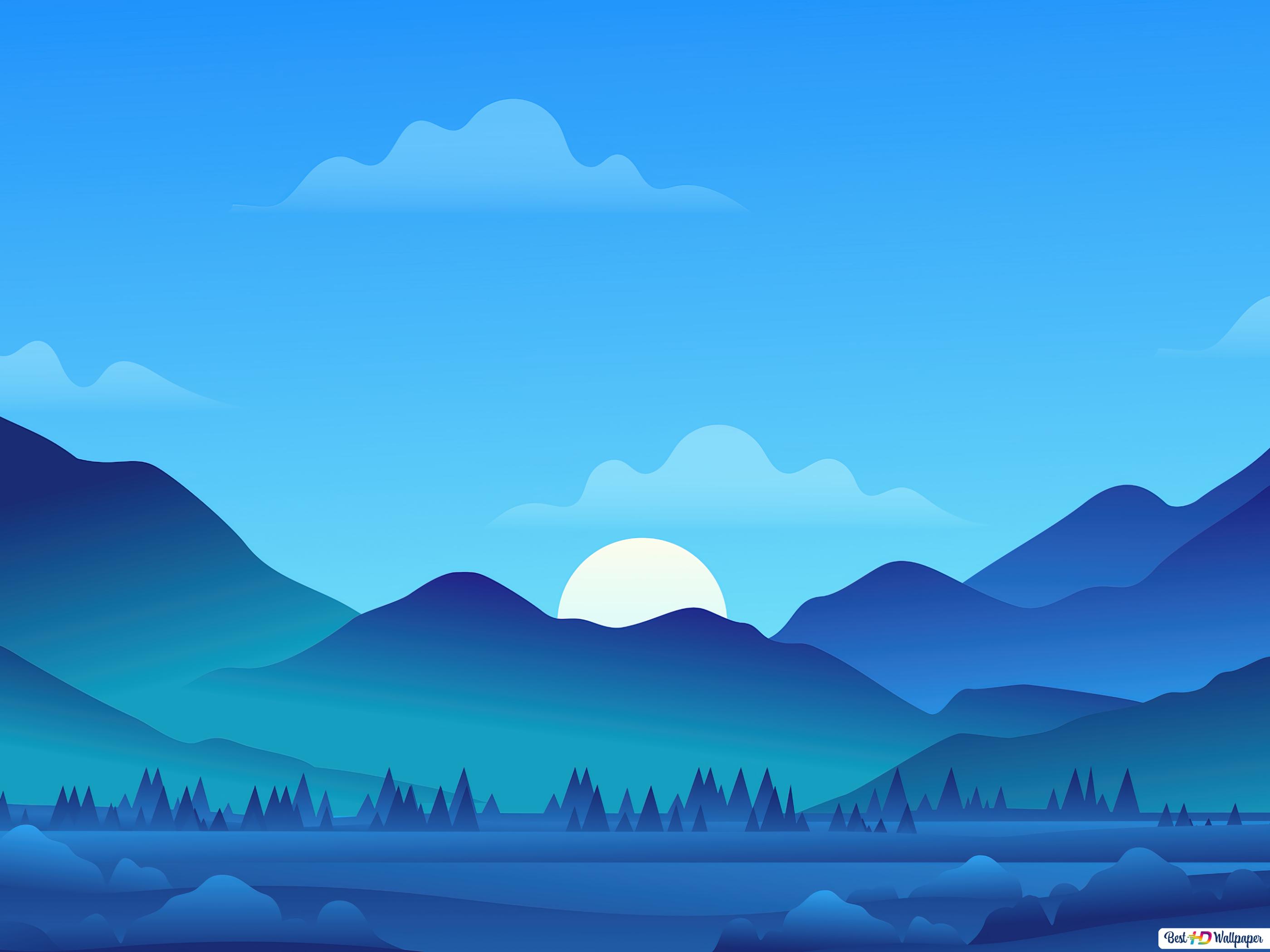 Forest Mountains Sunset Cool Weather Minimalism Wallpapers