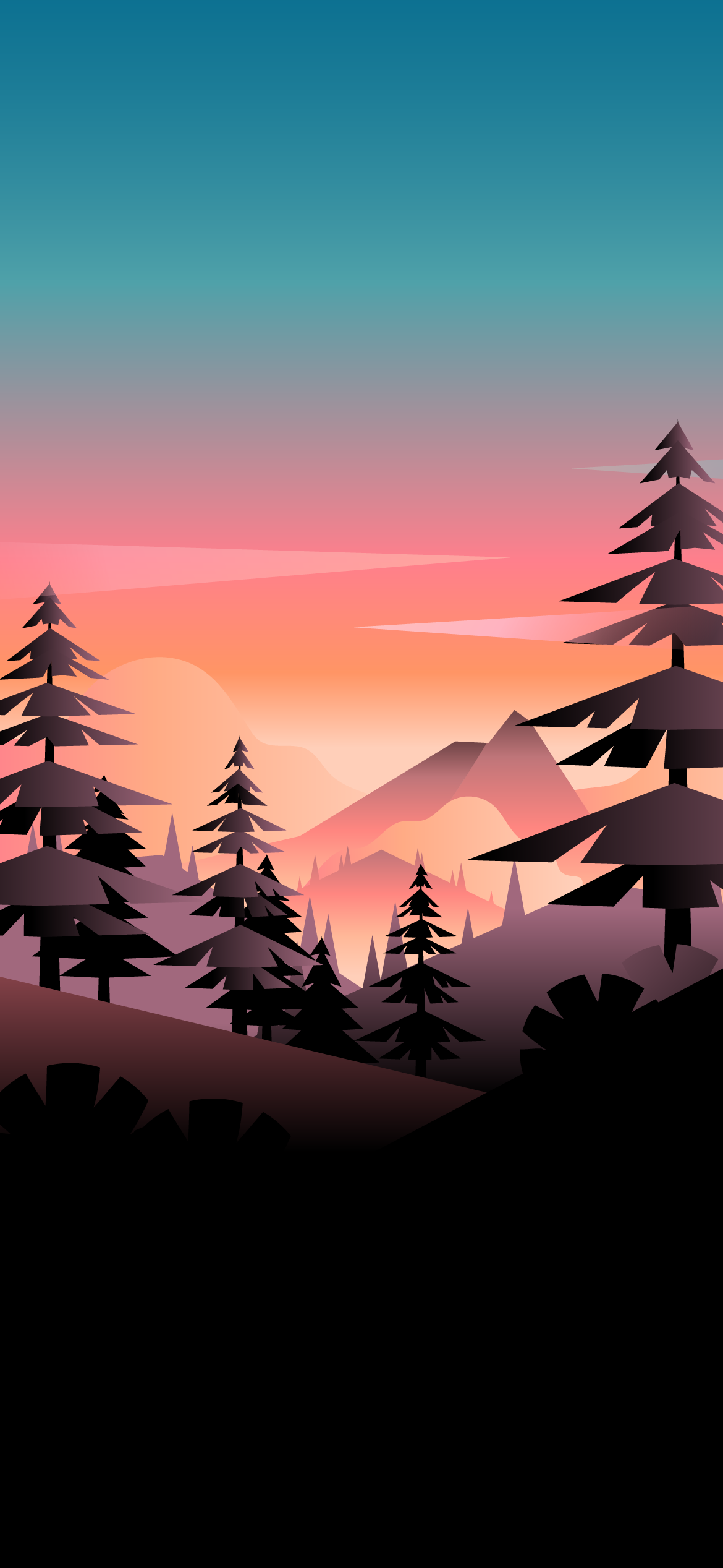 Forest Mountains Sunset Cool Weather Minimalism Wallpapers