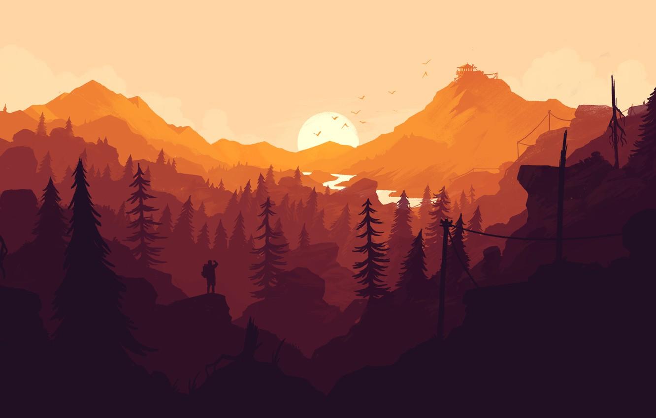 Forest Mountains Sunset Cool Weather Minimalism Wallpapers