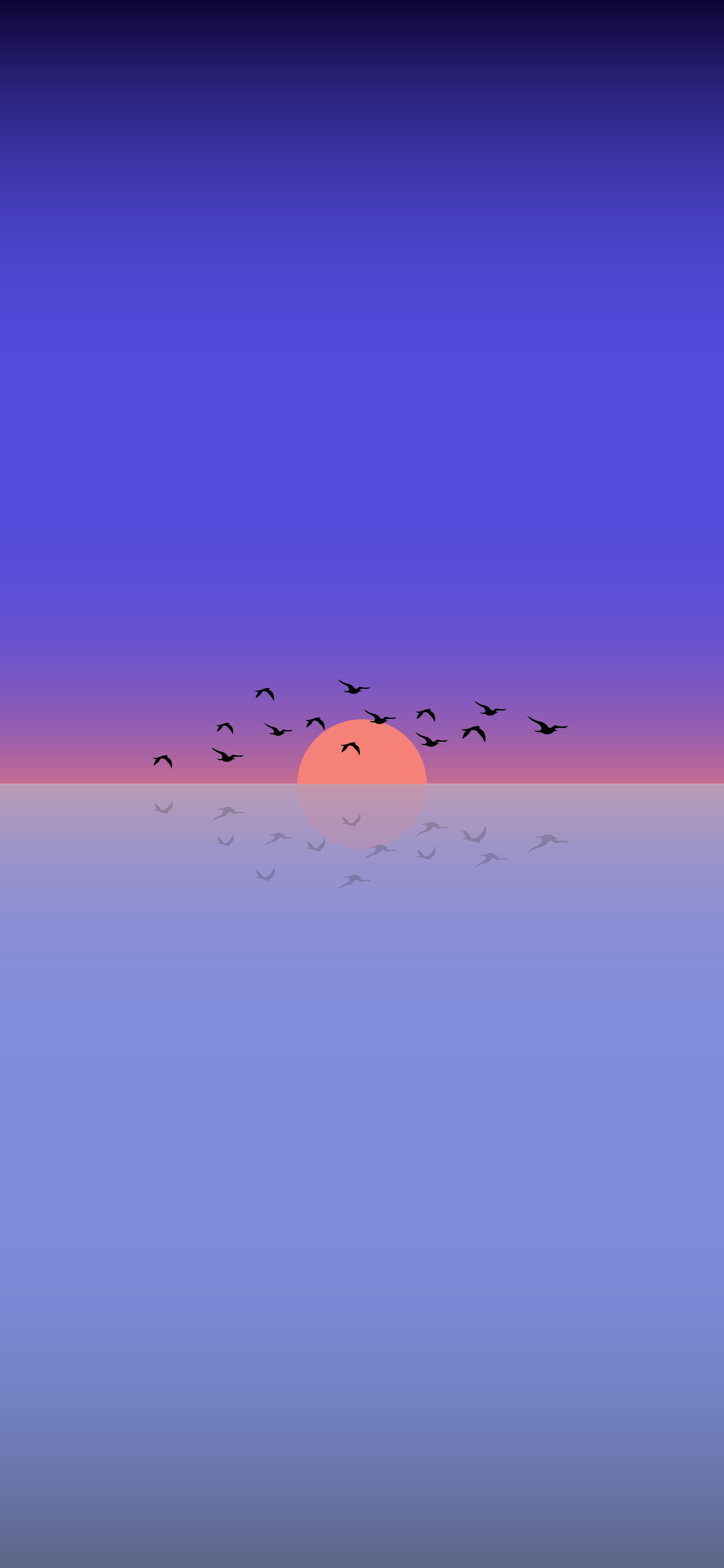 Minimal Sunset, Purple Mountains And Birds Wallpapers