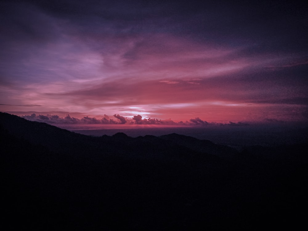 Minimal Sunset, Purple Mountains And Birds Wallpapers