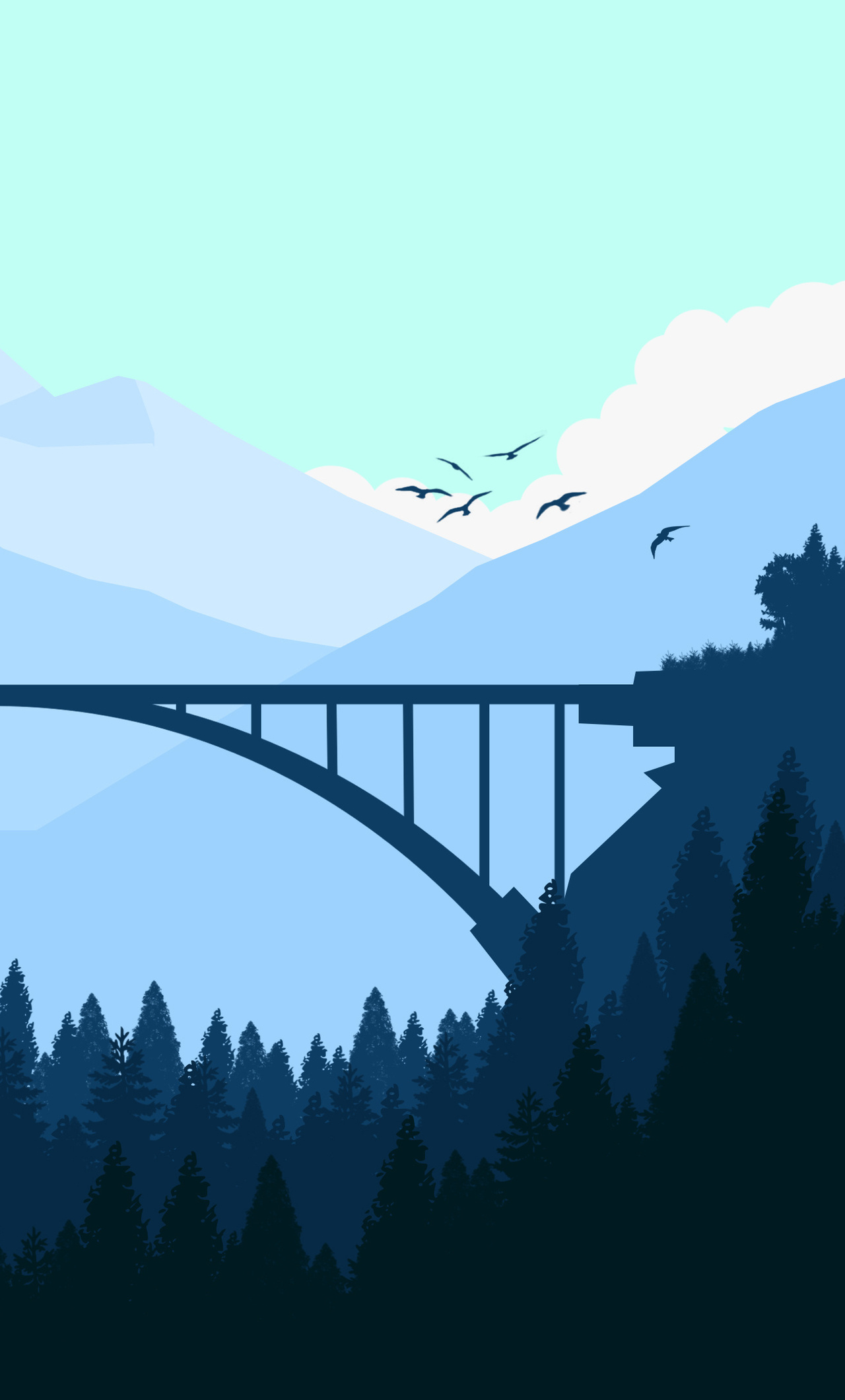 Minimalist Bridge Between Mountains Wallpapers