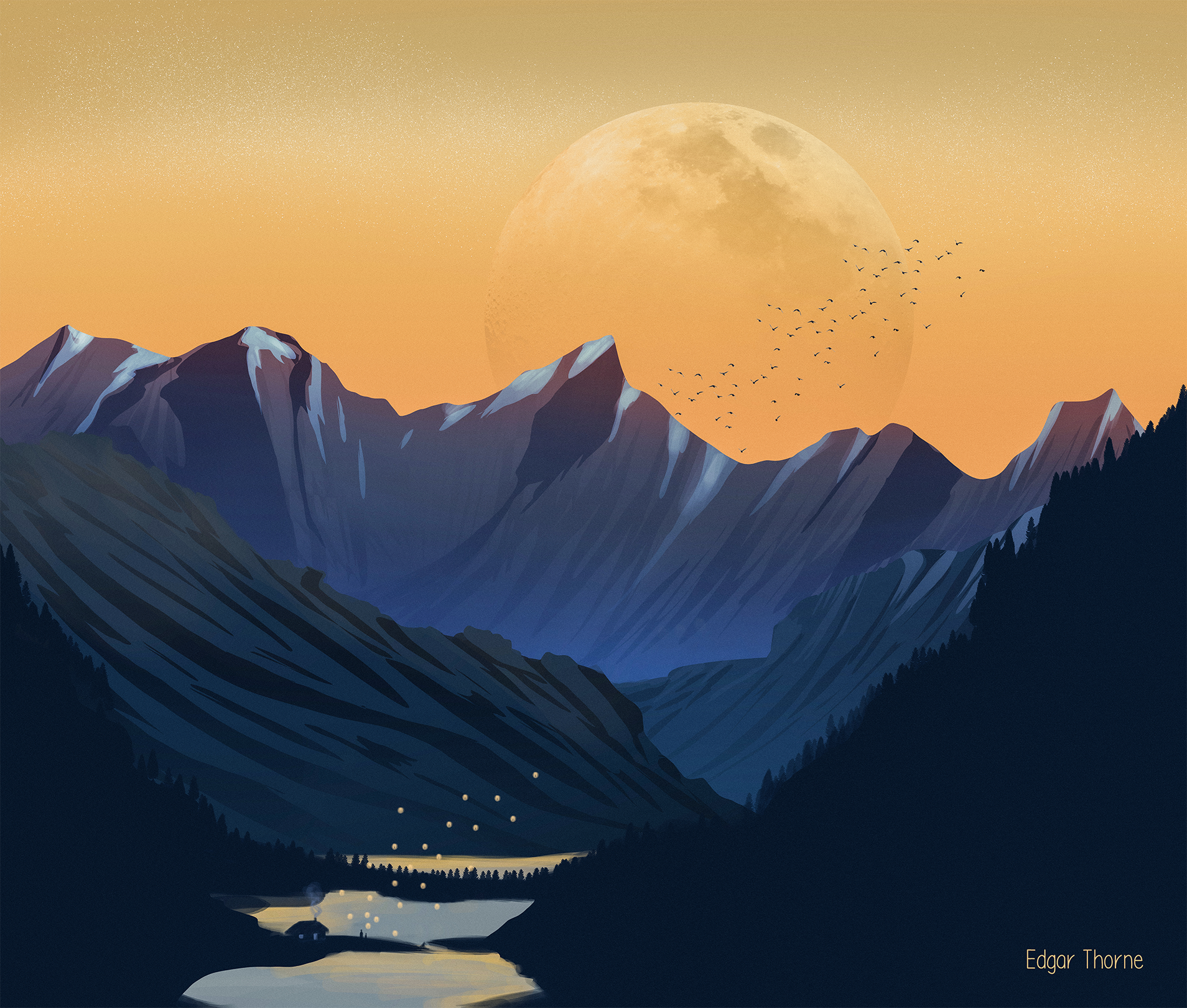 Mountains Moon Trees Minimal Wallpapers