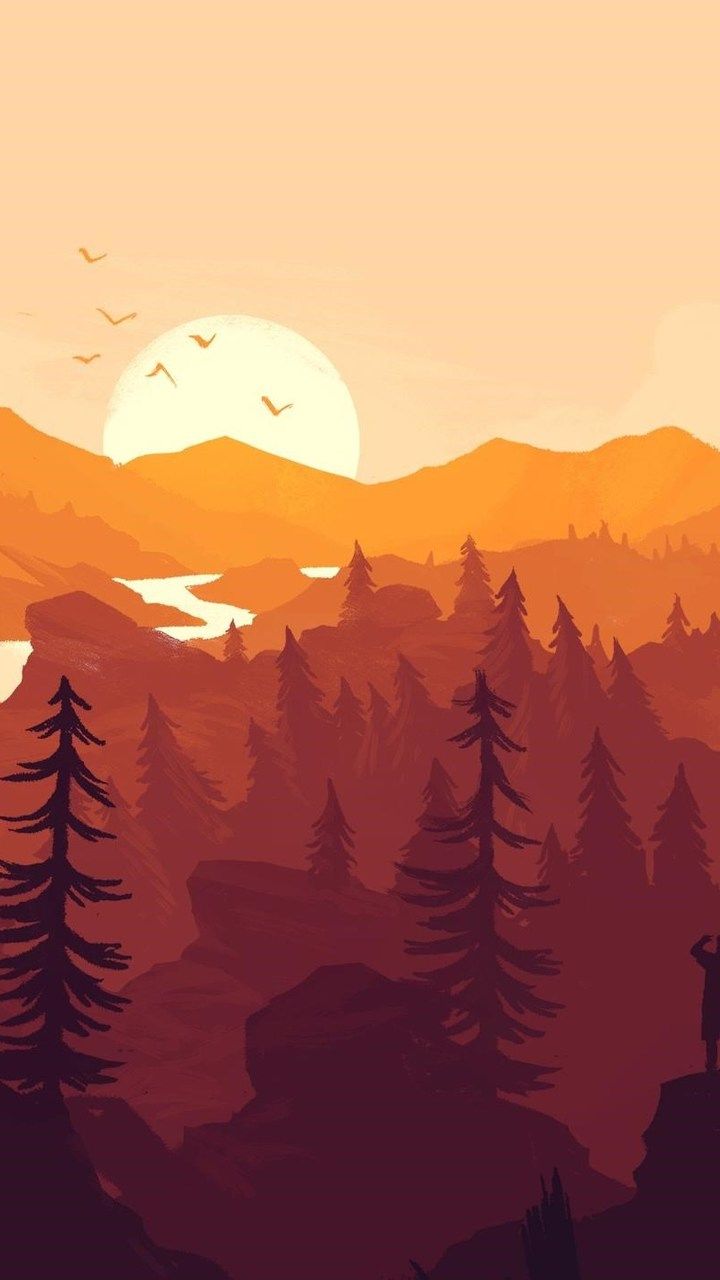 Orange Landscape Morning Minimal Wallpapers