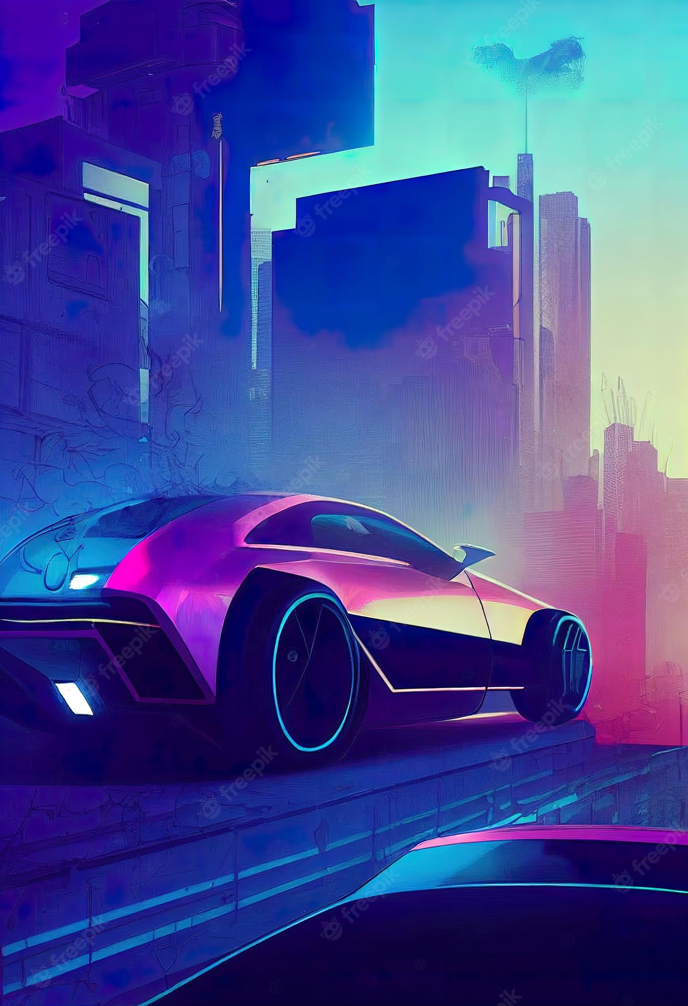 Outrun Style Car Moving On The Bridge Wallpapers