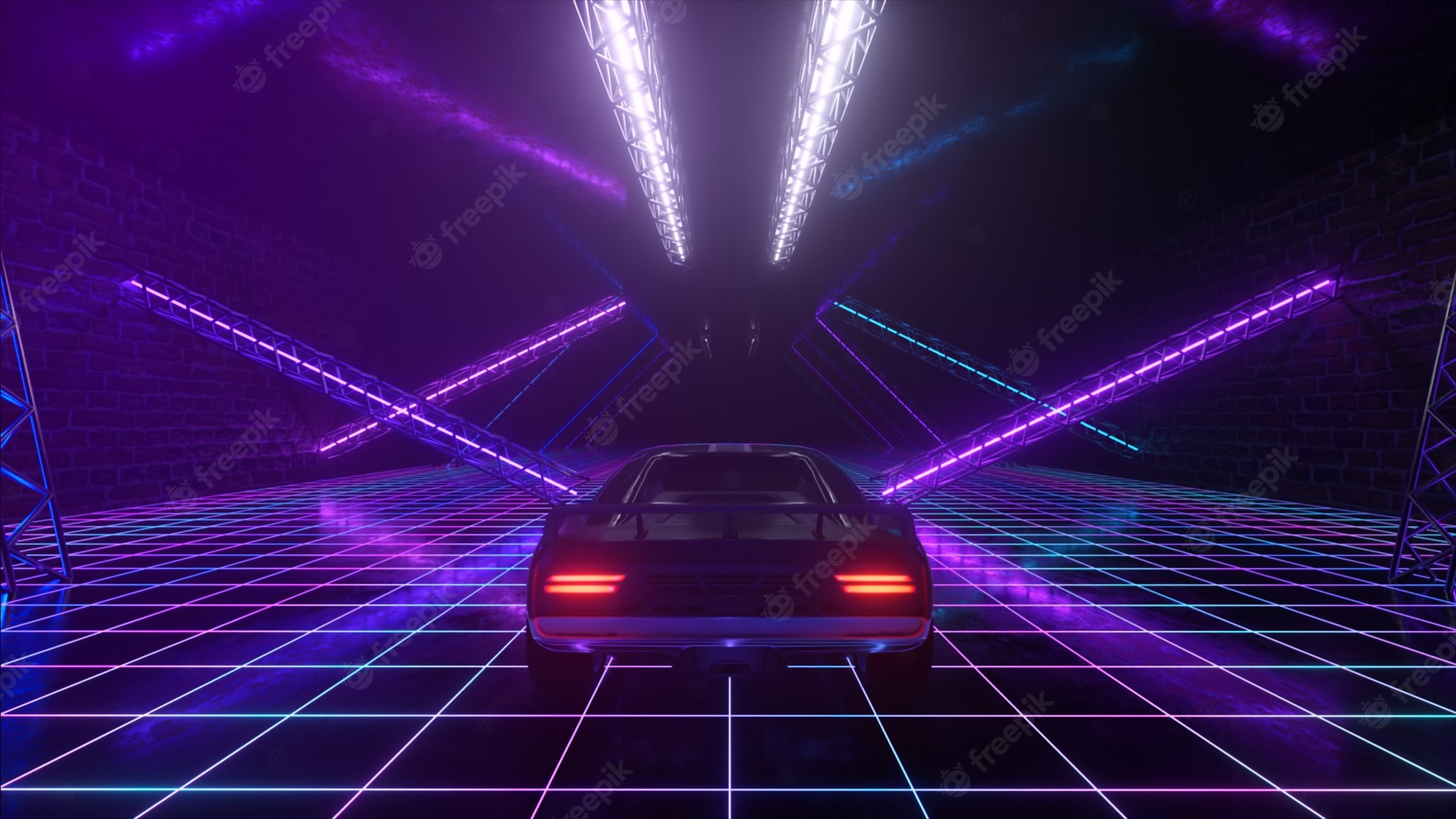 Outrun Style Car Moving On The Bridge Wallpapers