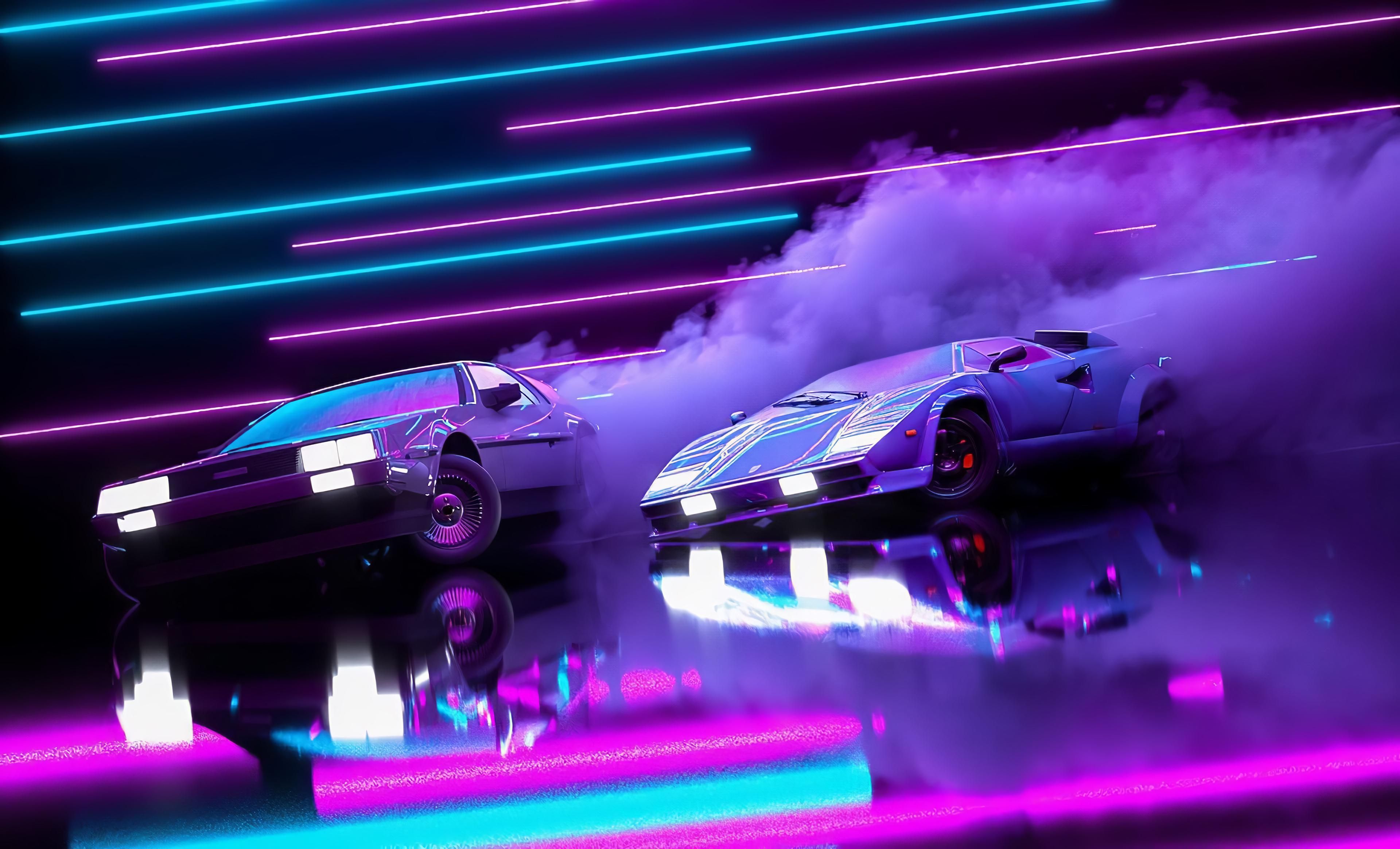 Outrun Style Car Moving On The Bridge Wallpapers