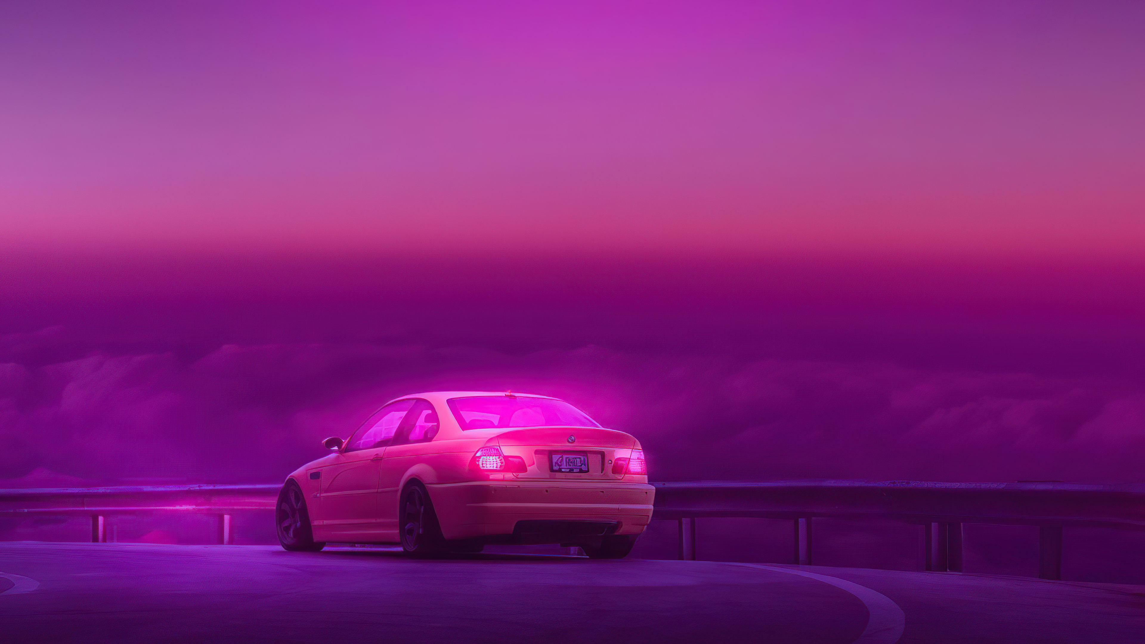 Outrun Style Car Moving On The Bridge Wallpapers