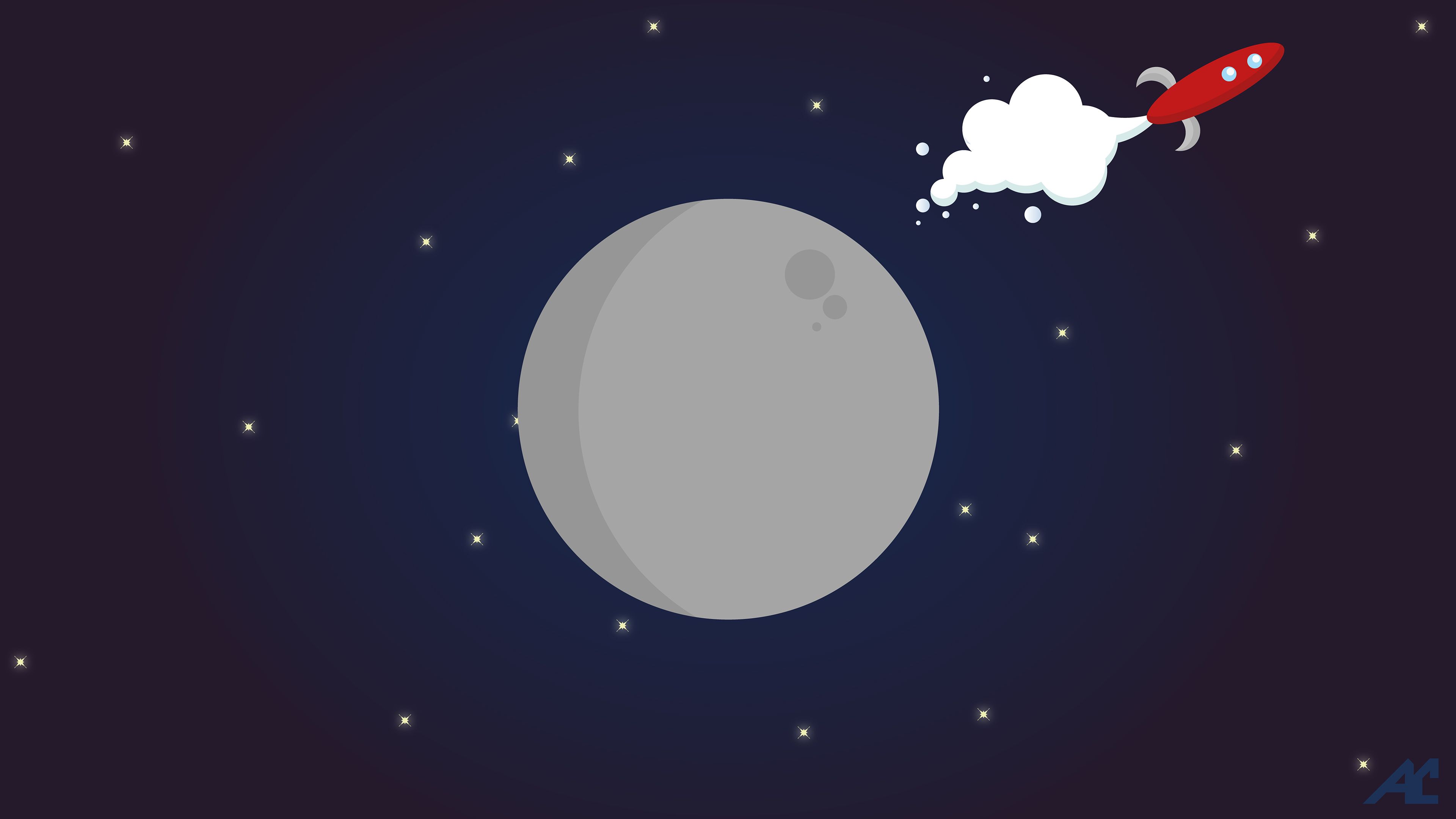 Space Moon And Earth Minimalism Art Wallpapers