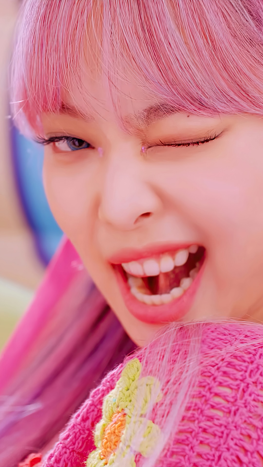 Blackpink Jennie Wink Pink Hair Wallpapers