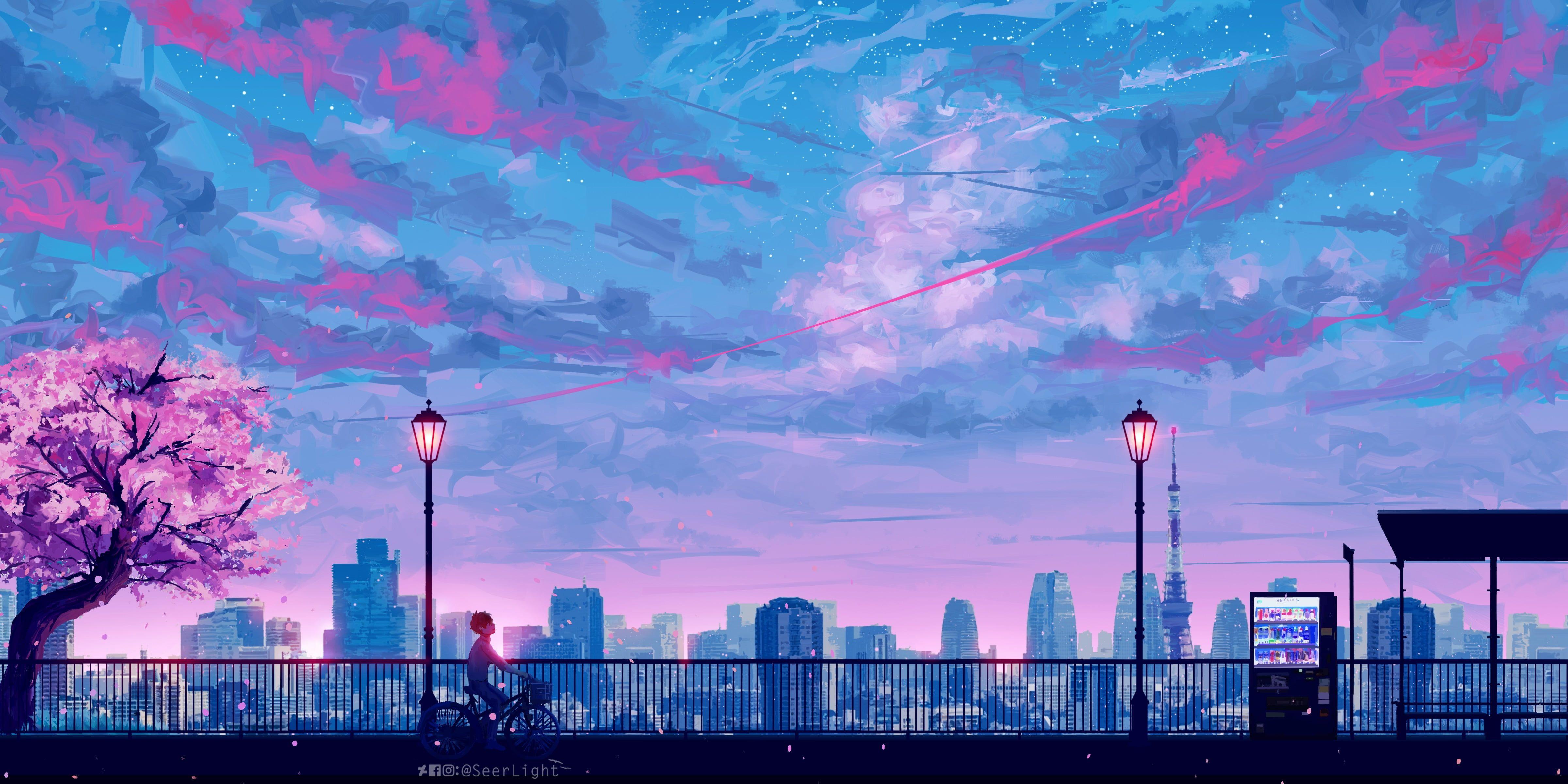 Anime City Lights At Night Aesthetic Wallpapers