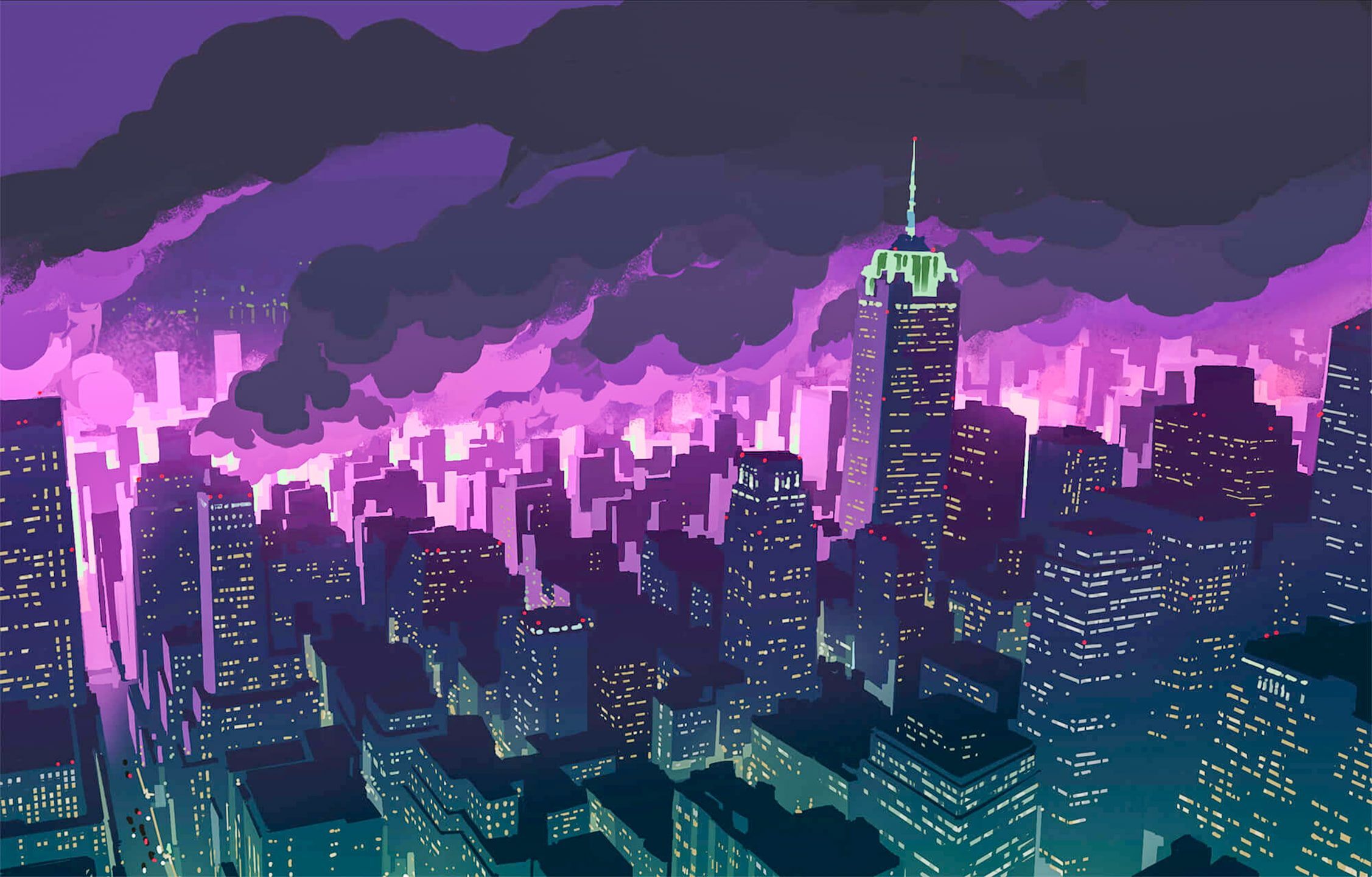 Anime City Purple Wallpapers