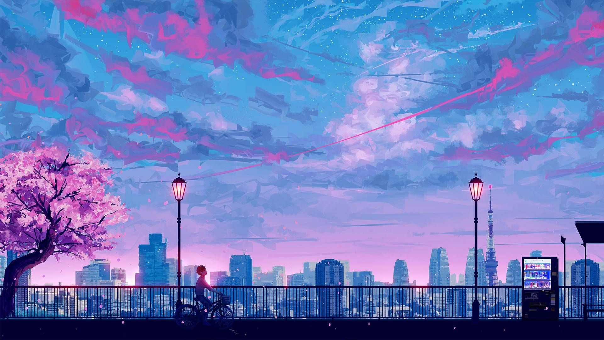 Anime City Purple Wallpapers