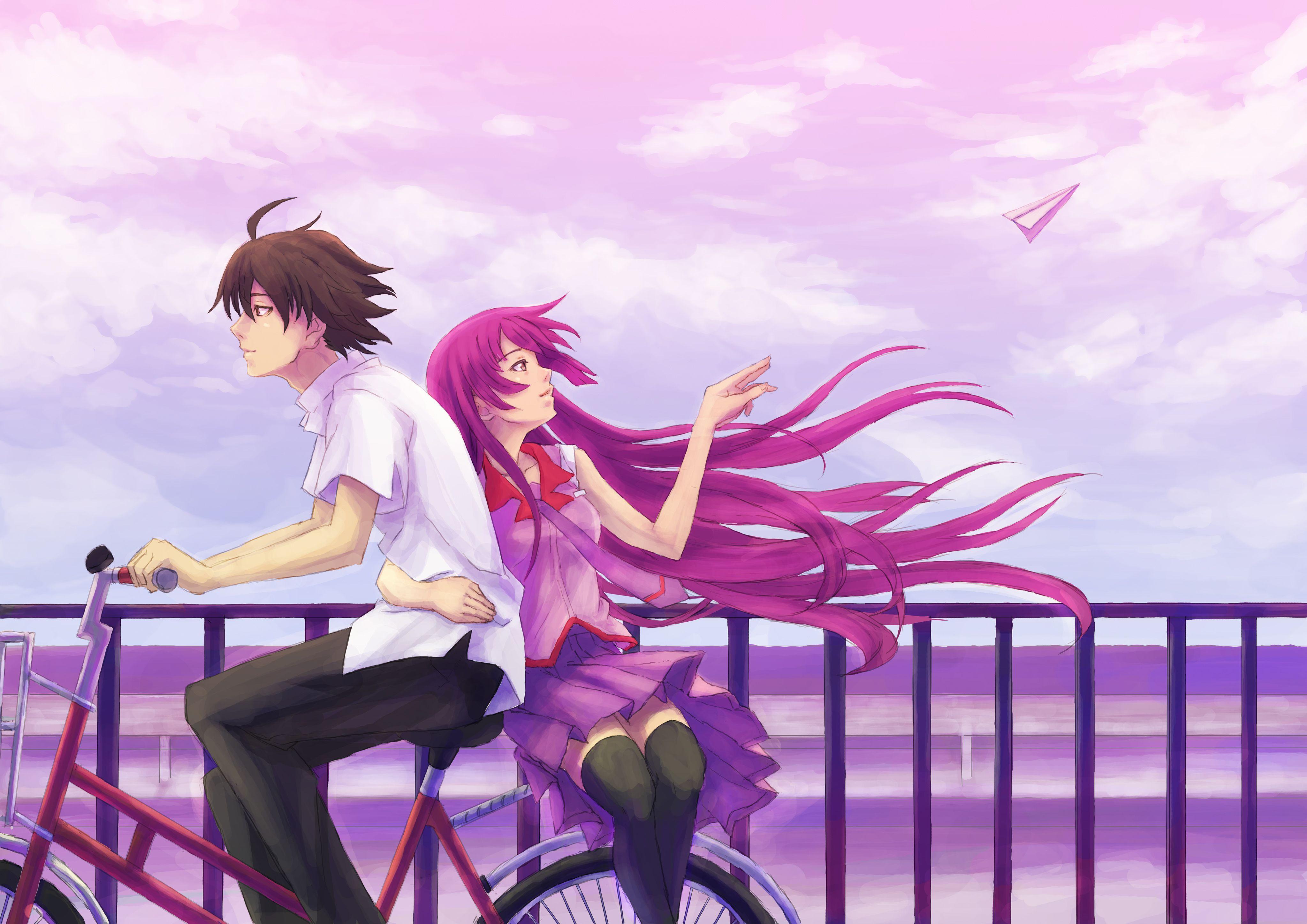 Anime Girl And Boy Sitting Together Wallpapers