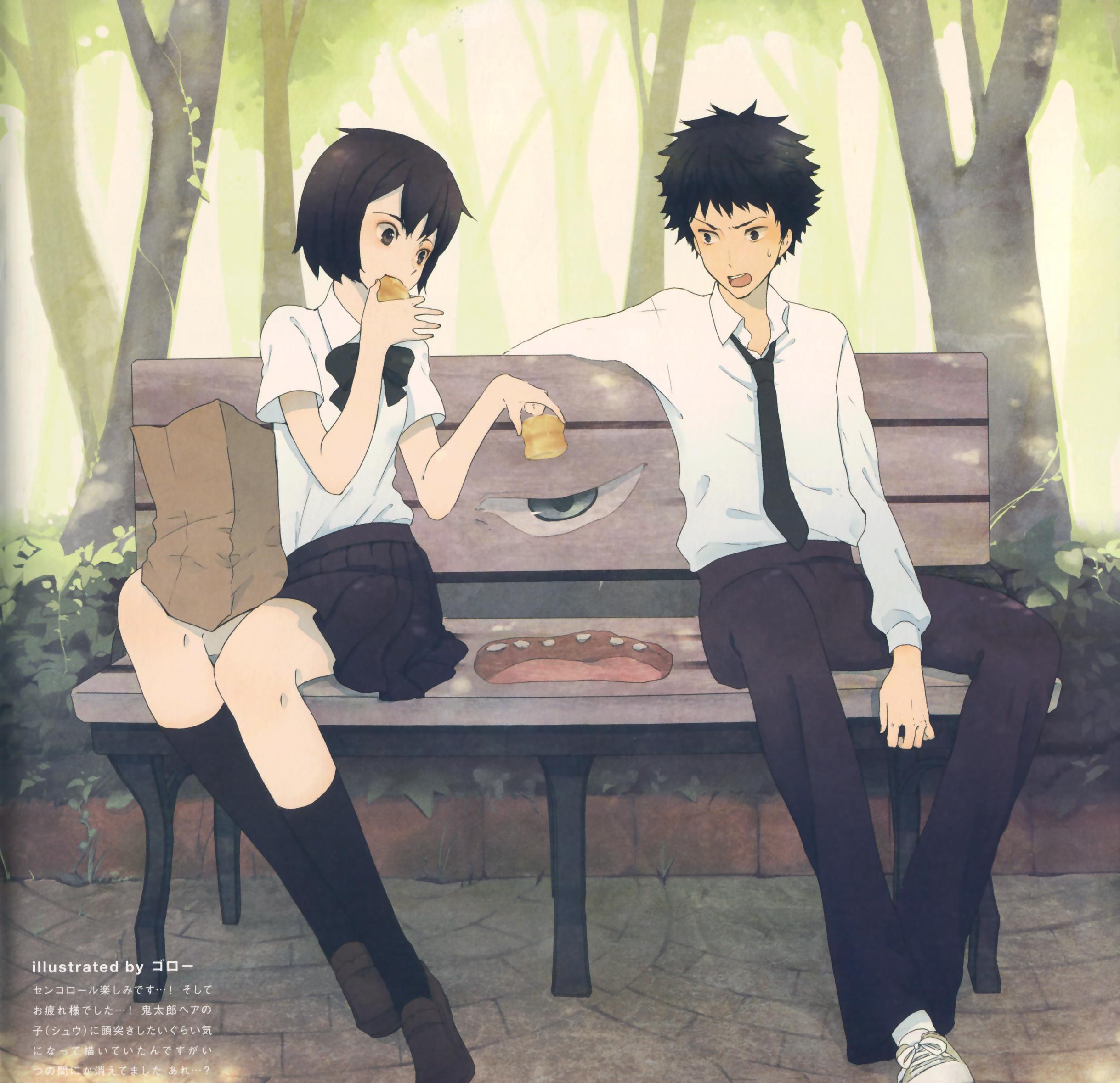 Anime Girl And Boy Sitting Together Wallpapers