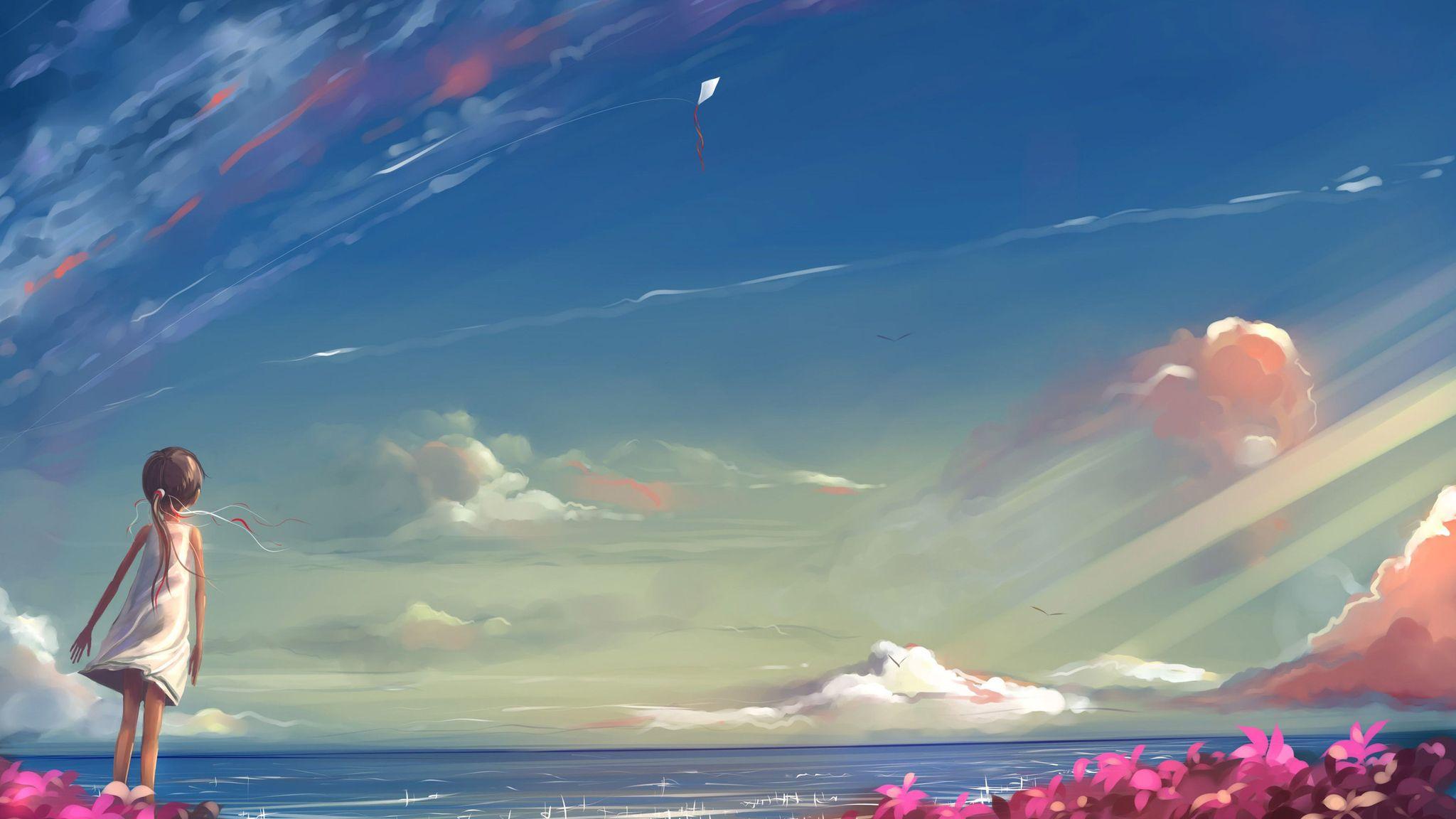Anime Girl And Colorful Sky Wallpapers