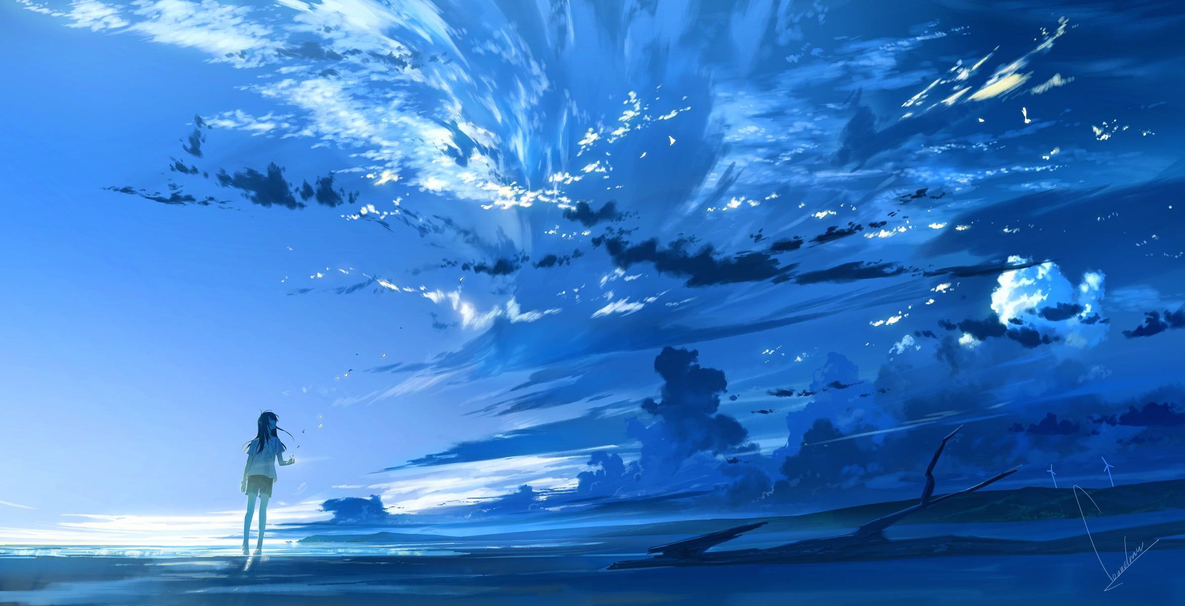 Anime Girl And Colorful Sky Wallpapers