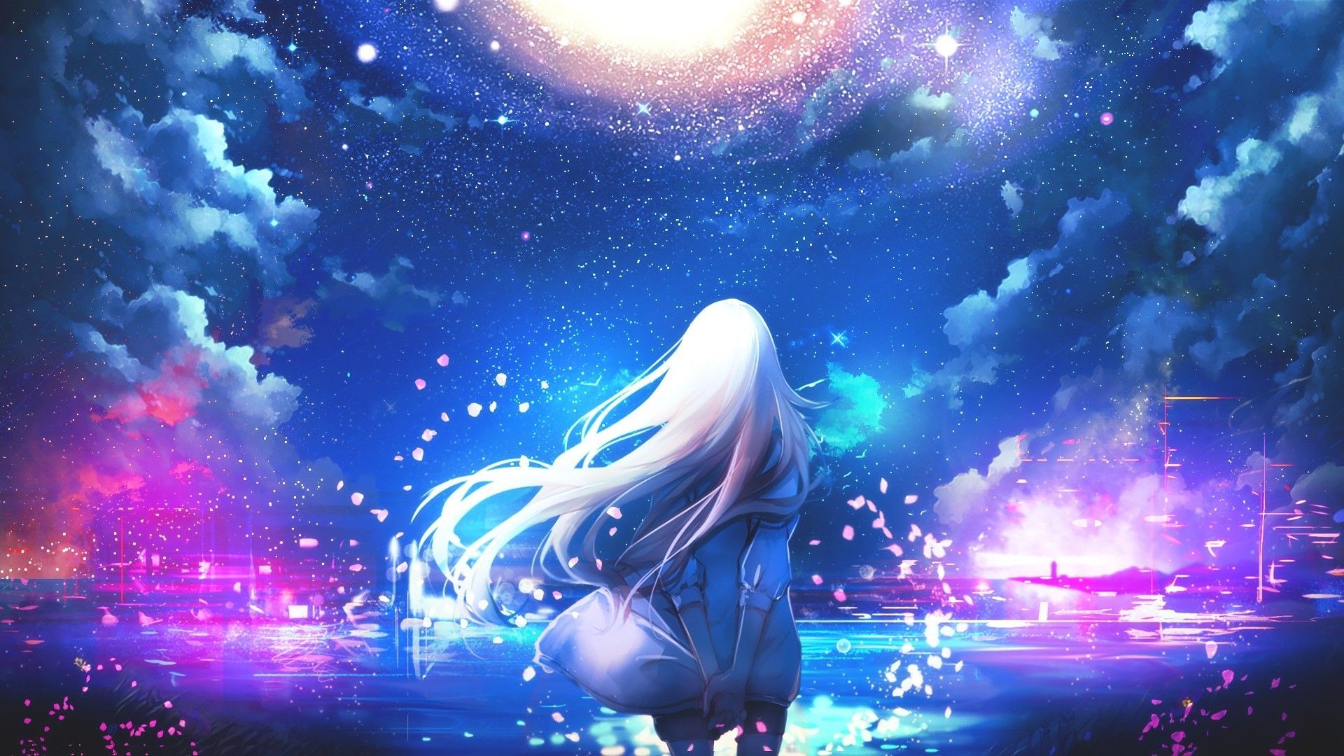 Anime Girl And Night Stars Wallpapers