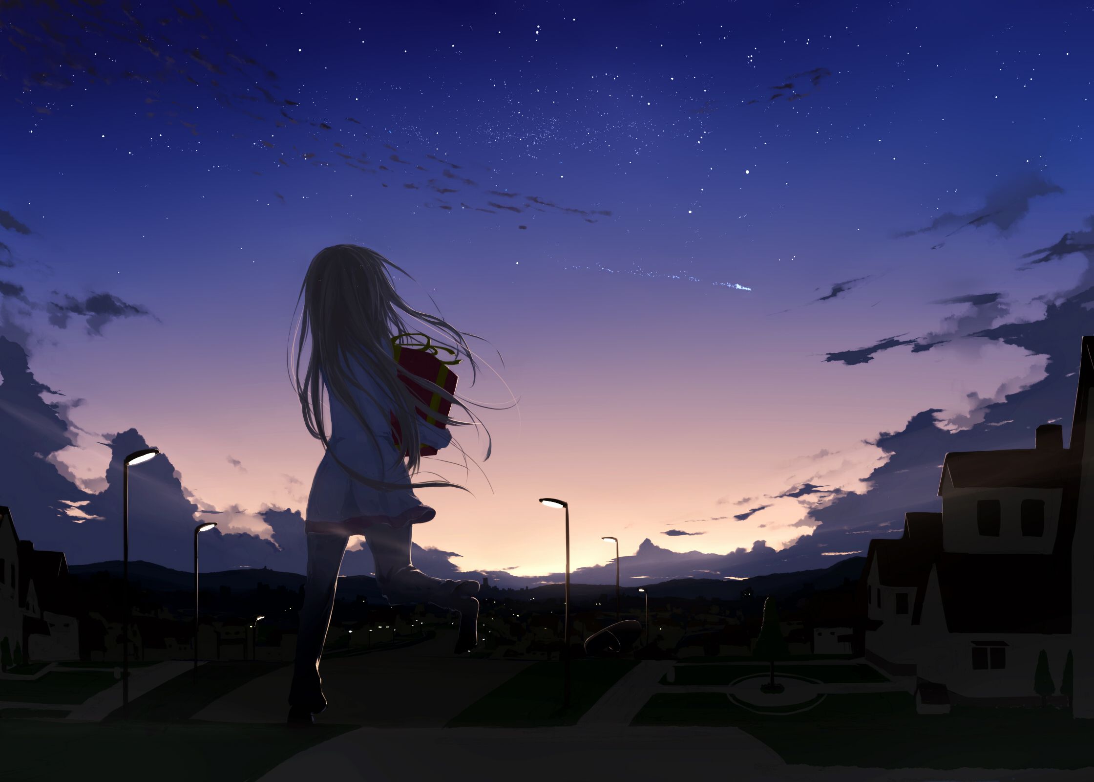 Anime Girl And Night Stars Wallpapers