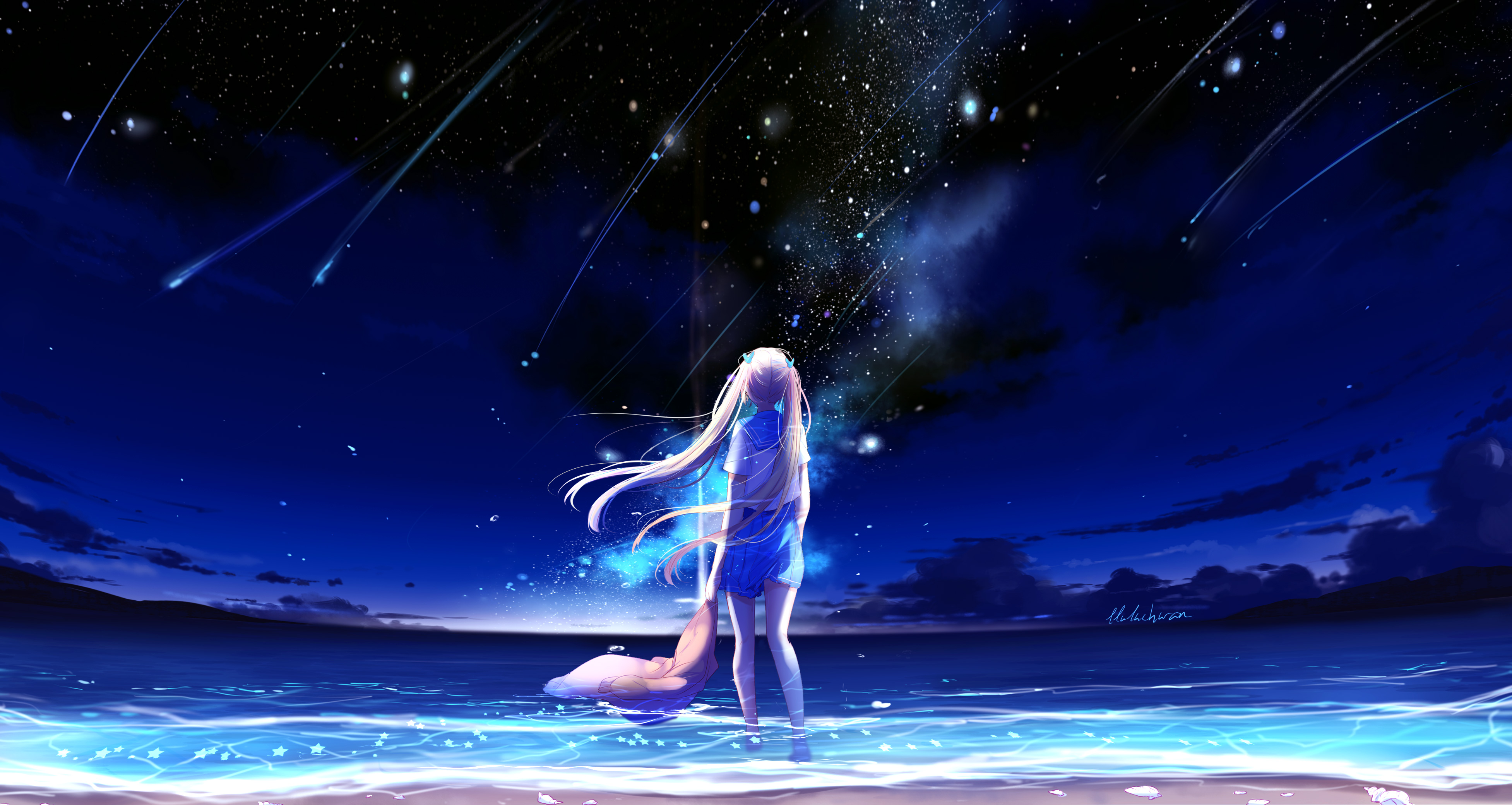 Anime Girl And Night Stars Wallpapers