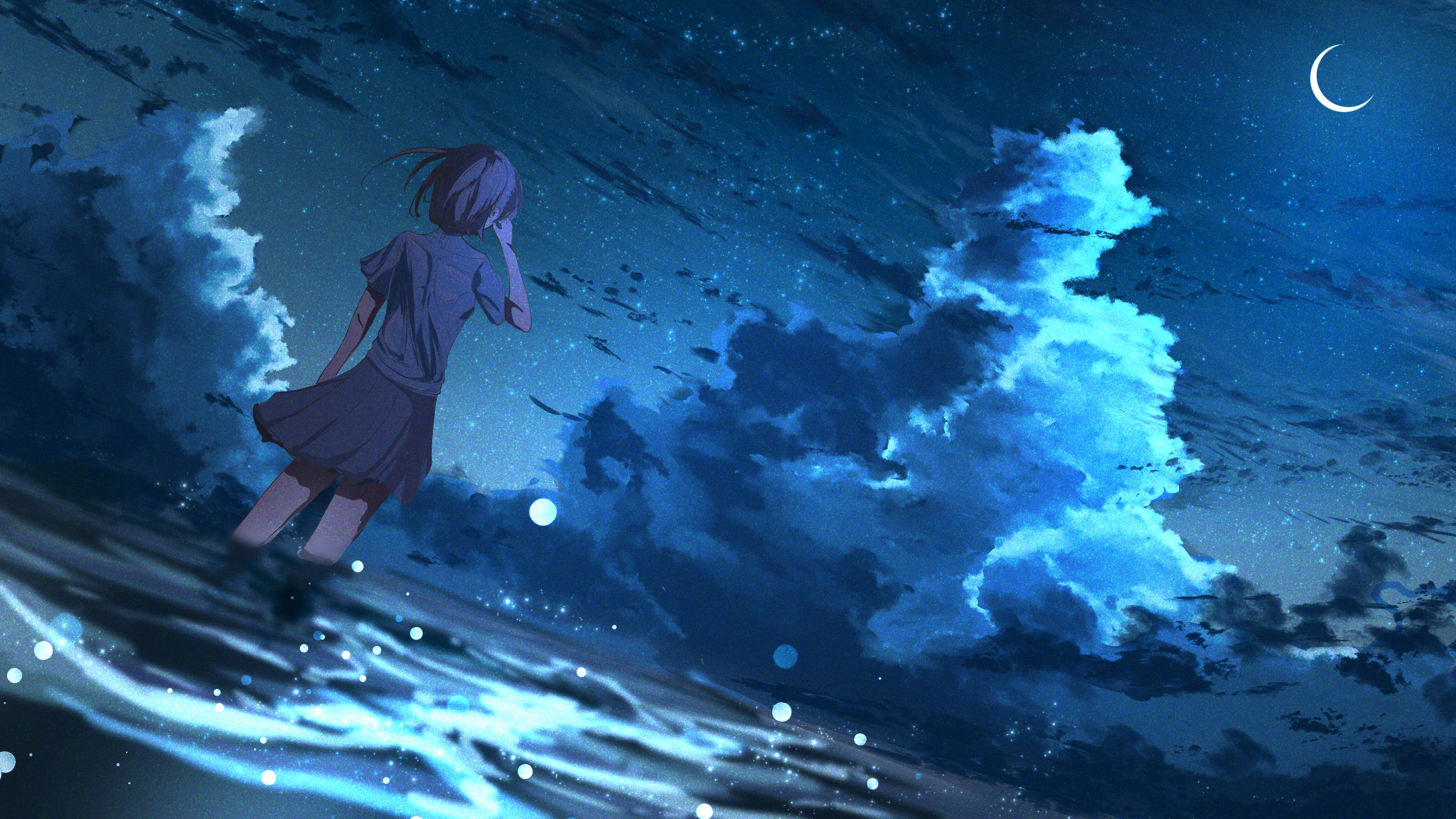 Anime Girl And Night Stars Wallpapers