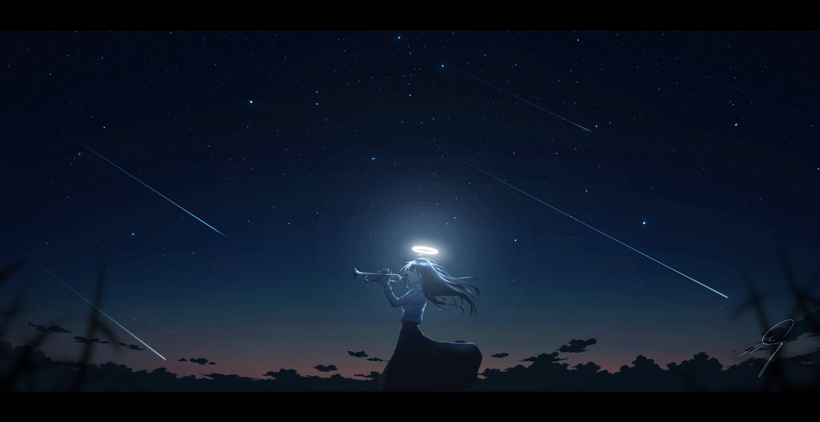 Anime Girl And Night Stars Wallpapers