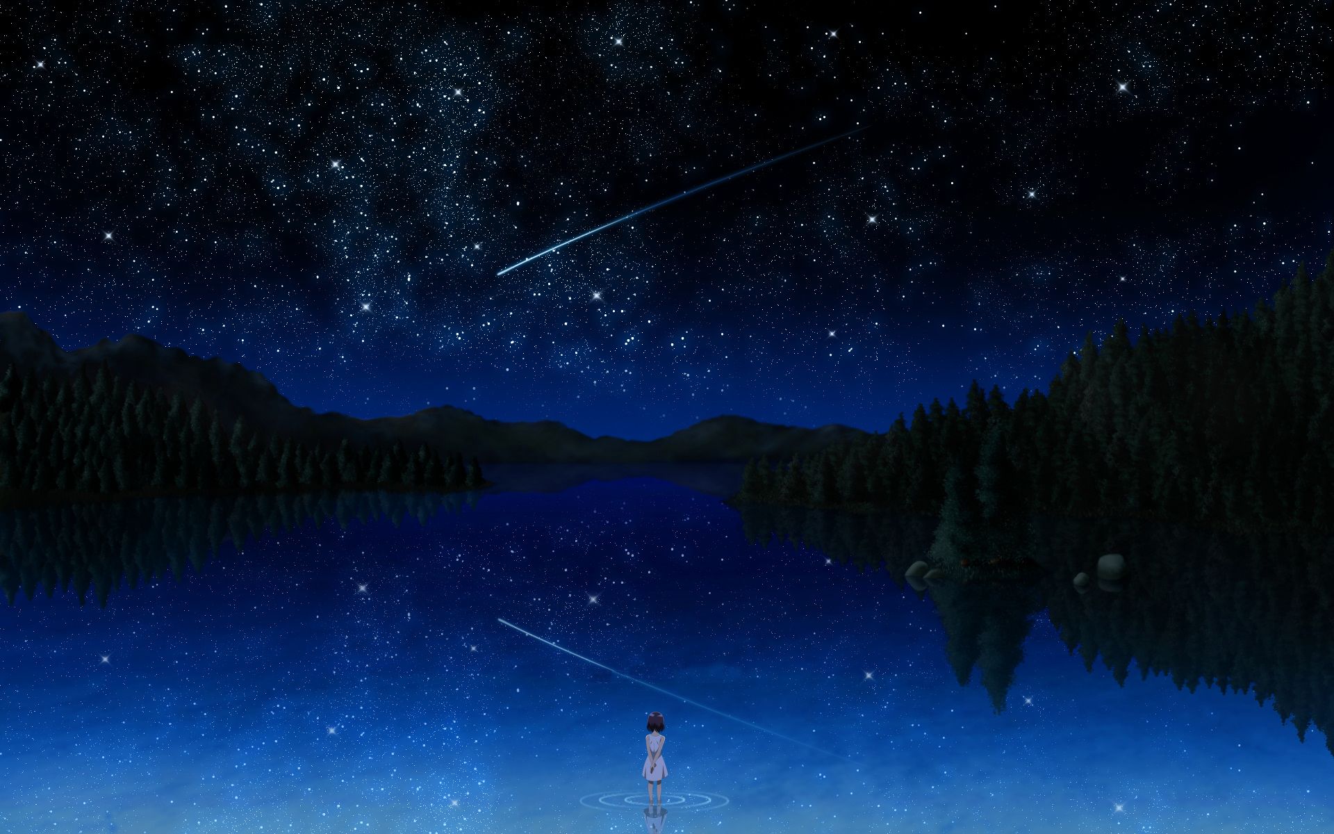 Anime Girl And Night Stars Wallpapers