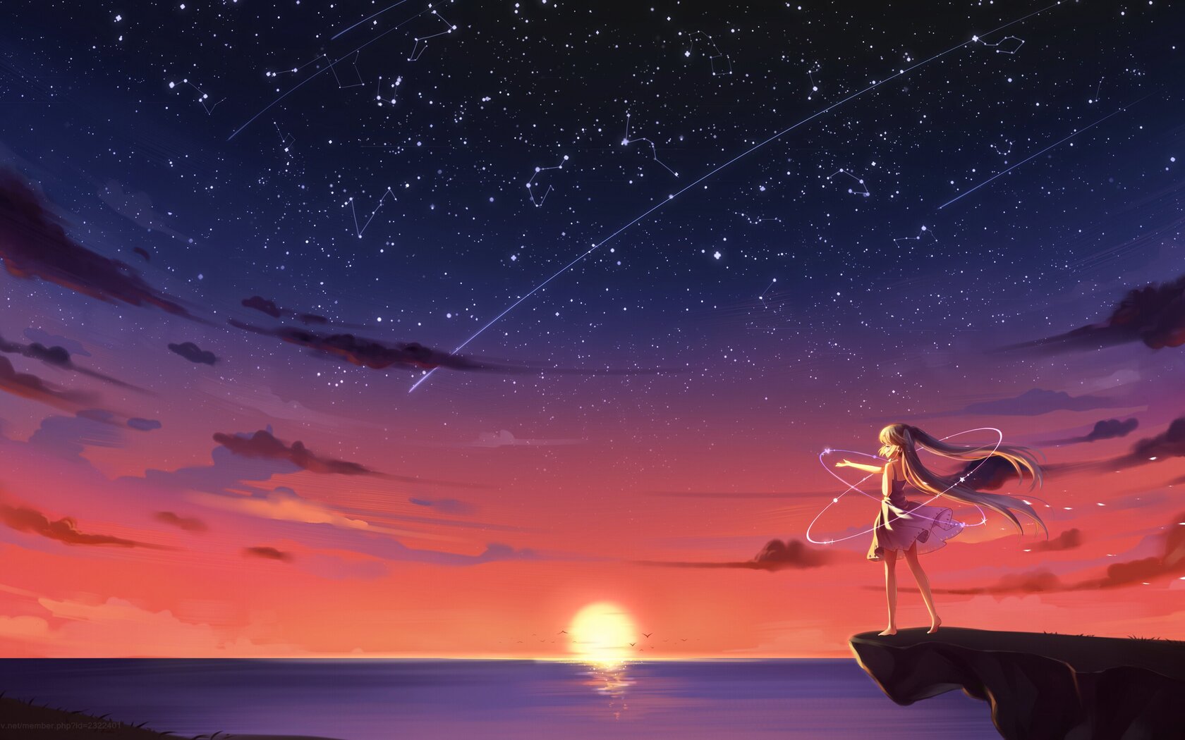 Anime Girl And Night Stars Wallpapers