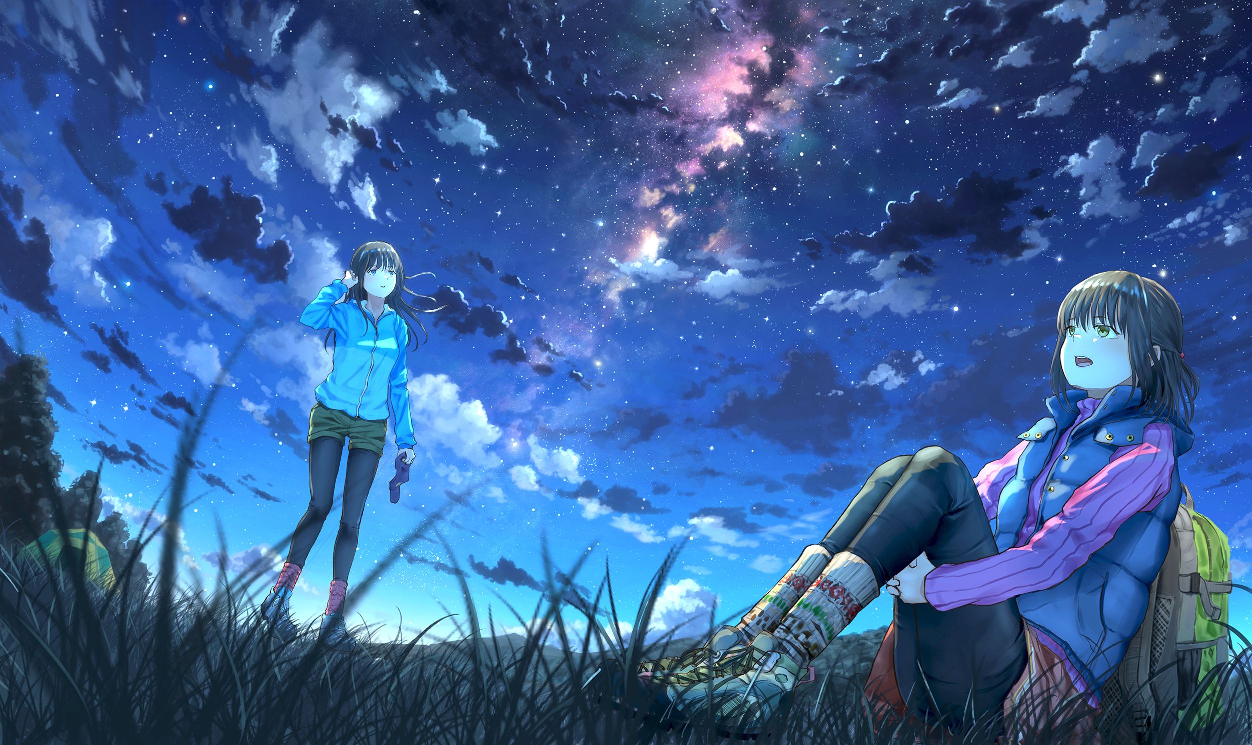 Anime Girl And Night Stars Wallpapers