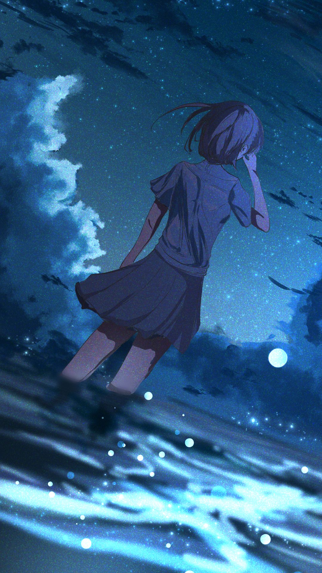 Anime Girl And Night Stars Wallpapers