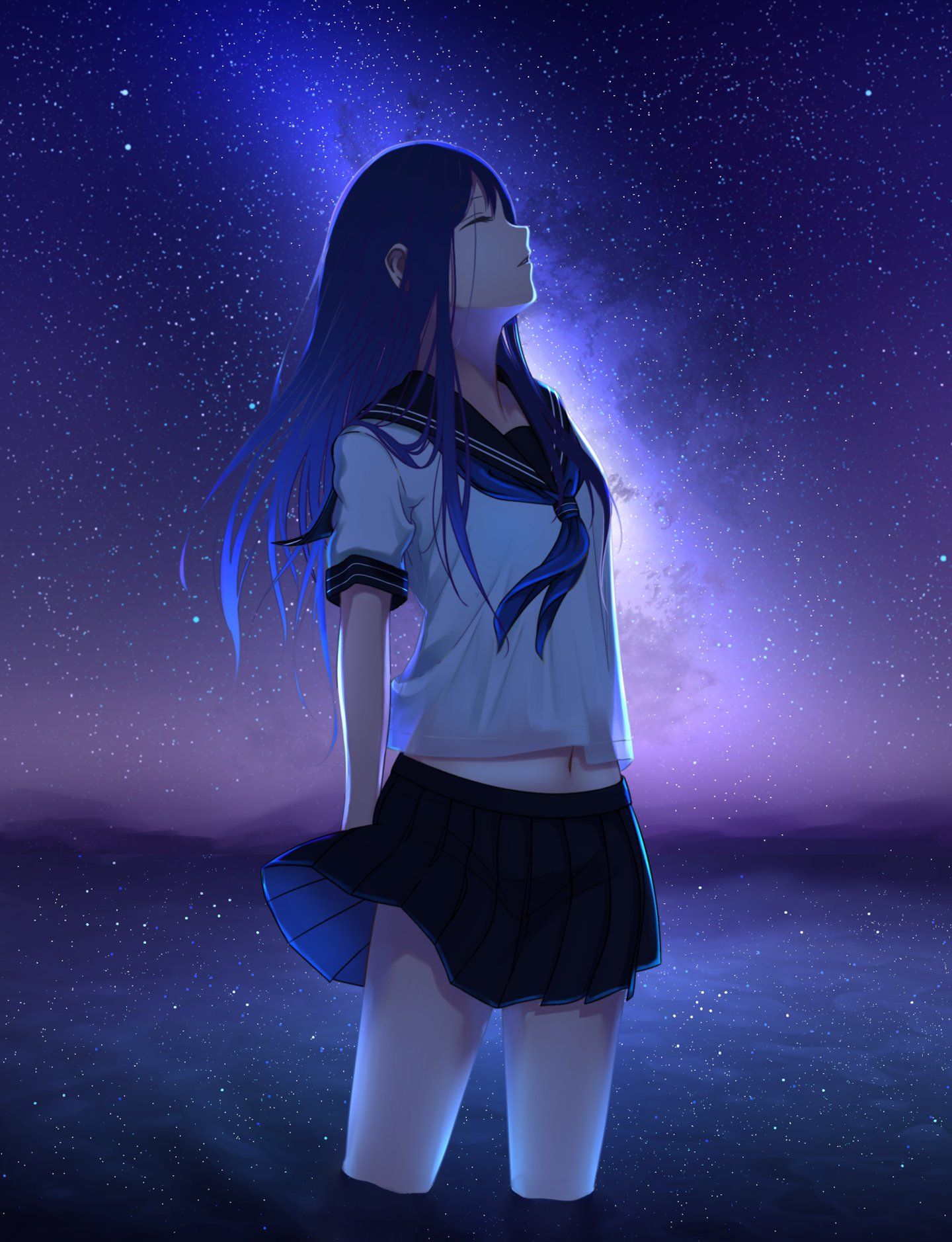 Anime Girl And Night Stars Wallpapers