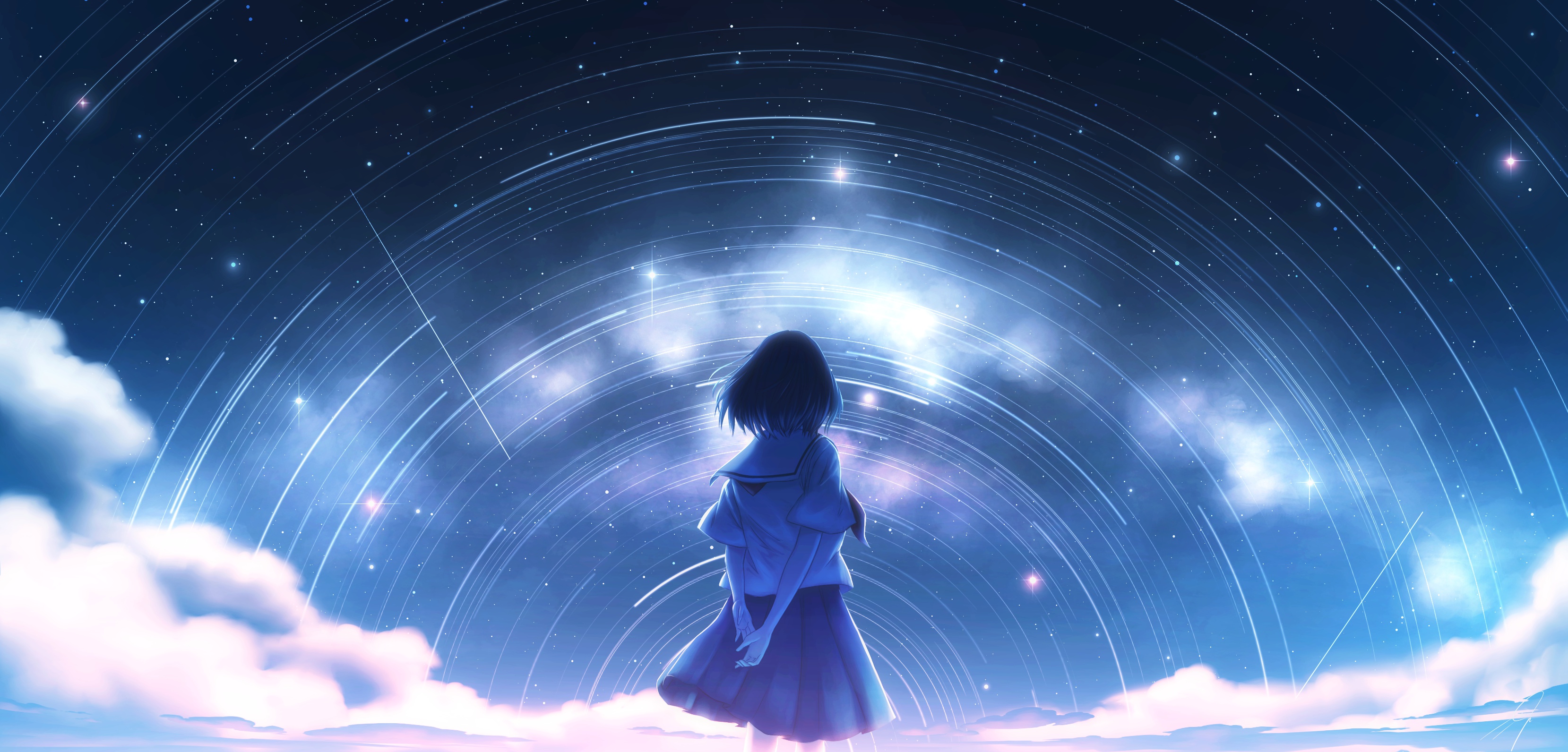 Anime Girl And Night Stars Wallpapers